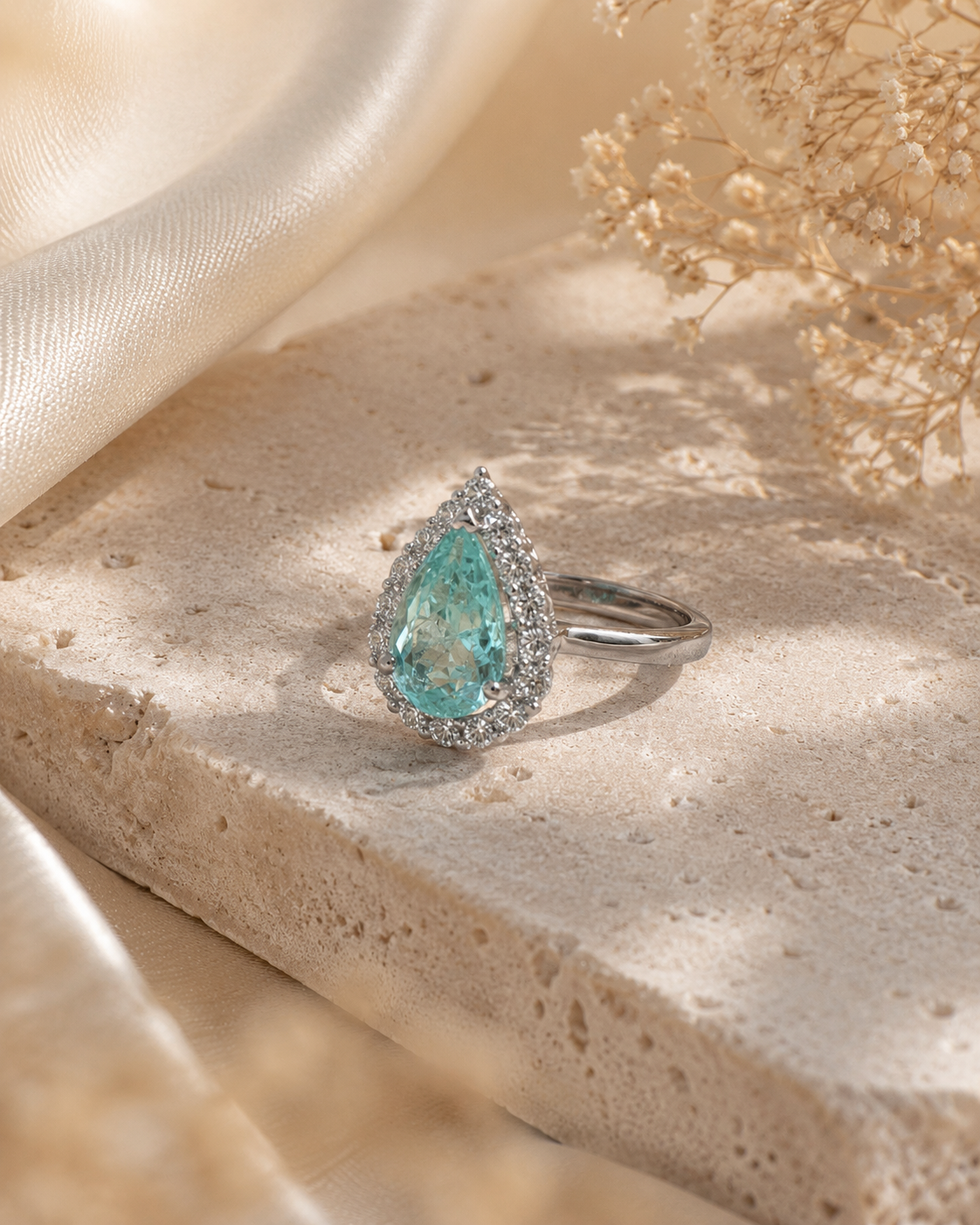 Certified Pear Pariaba & Diamond Ring