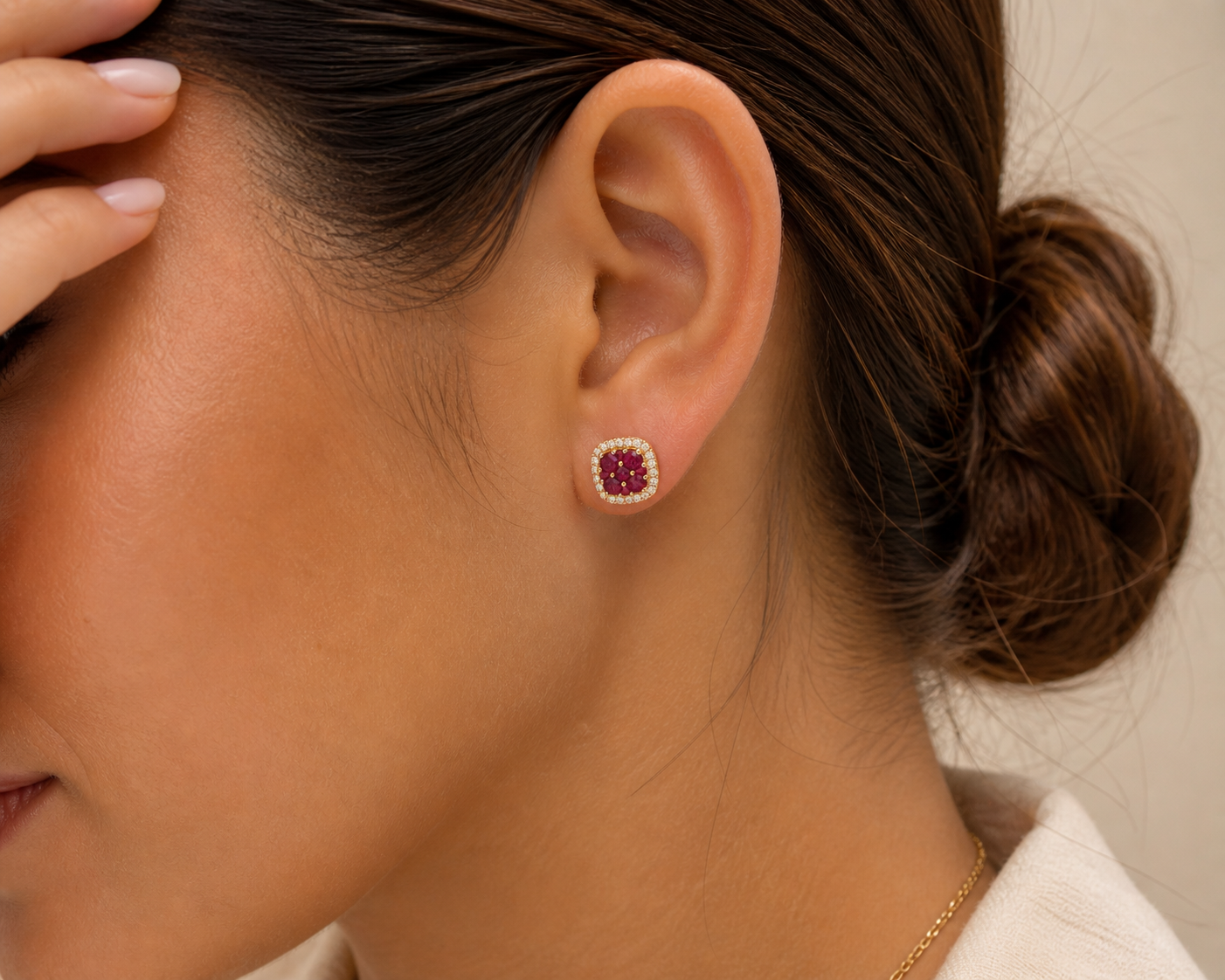 Ruby Mosaic Stud Earrings Ruby
