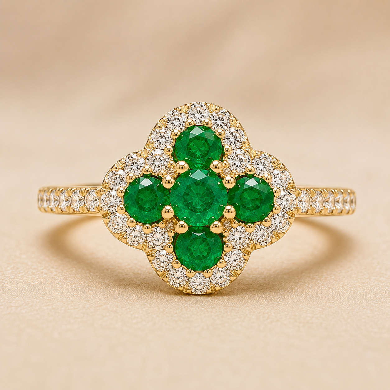 Clover Emerald and Diamond Ring Emerald