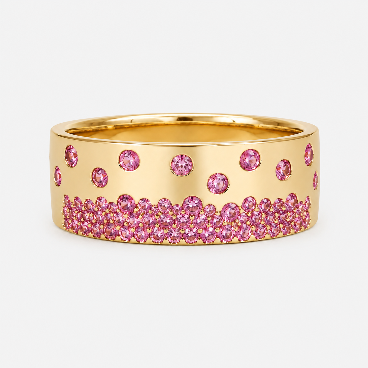 Elongated Blossoming Bubbles Pink Sapphire Band Pink Sapphire