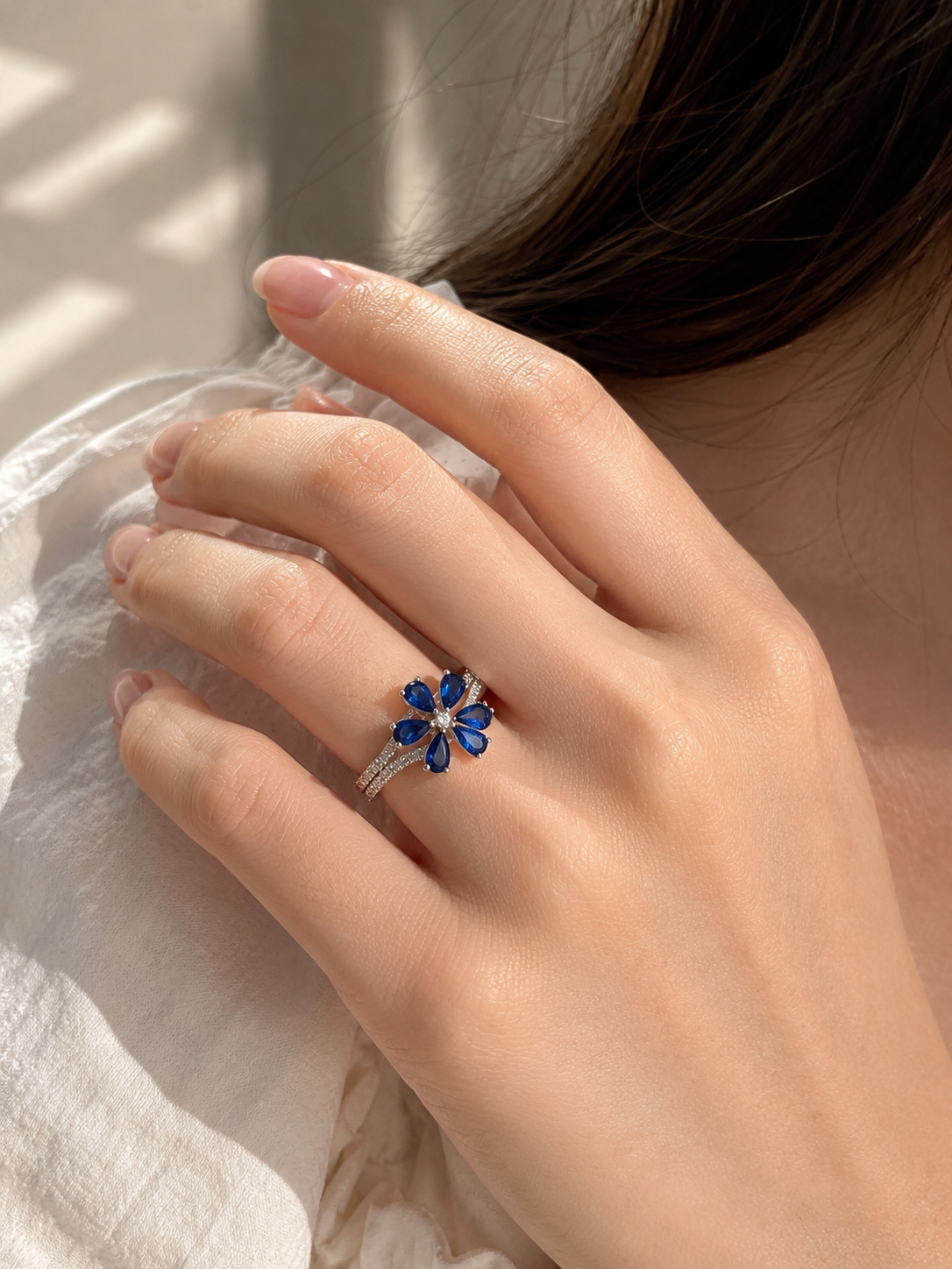 Flower Power Blue Sapphire and Diamond Ring Blue Sapphire