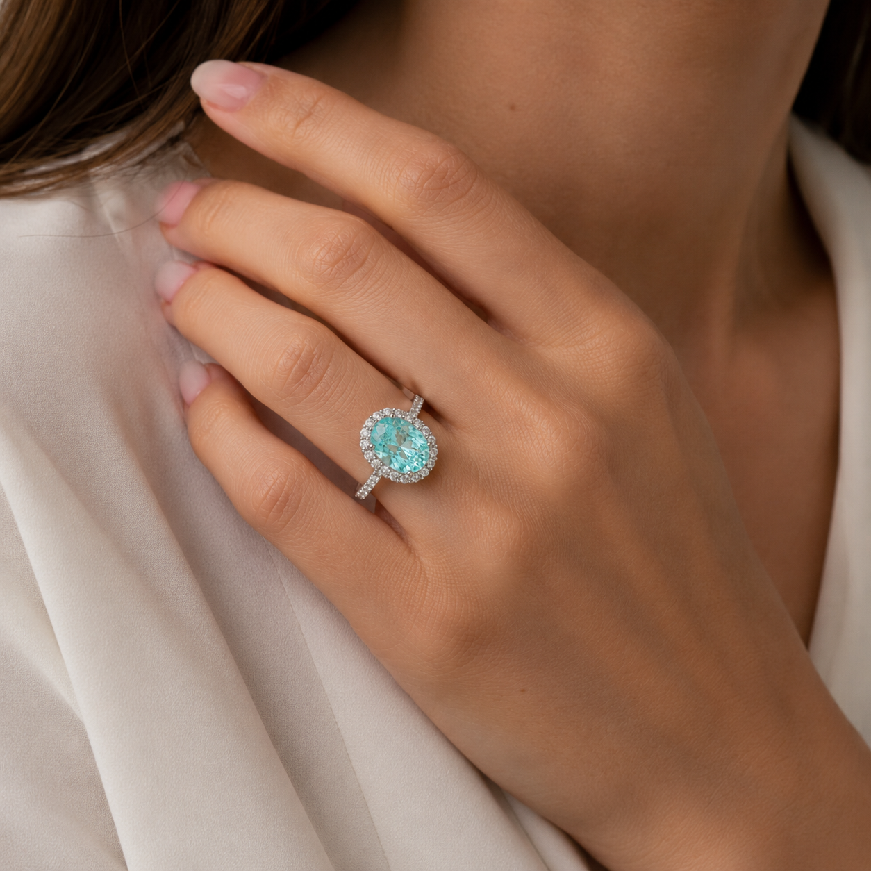 Certified Oval Paraiba & Diamond Ring