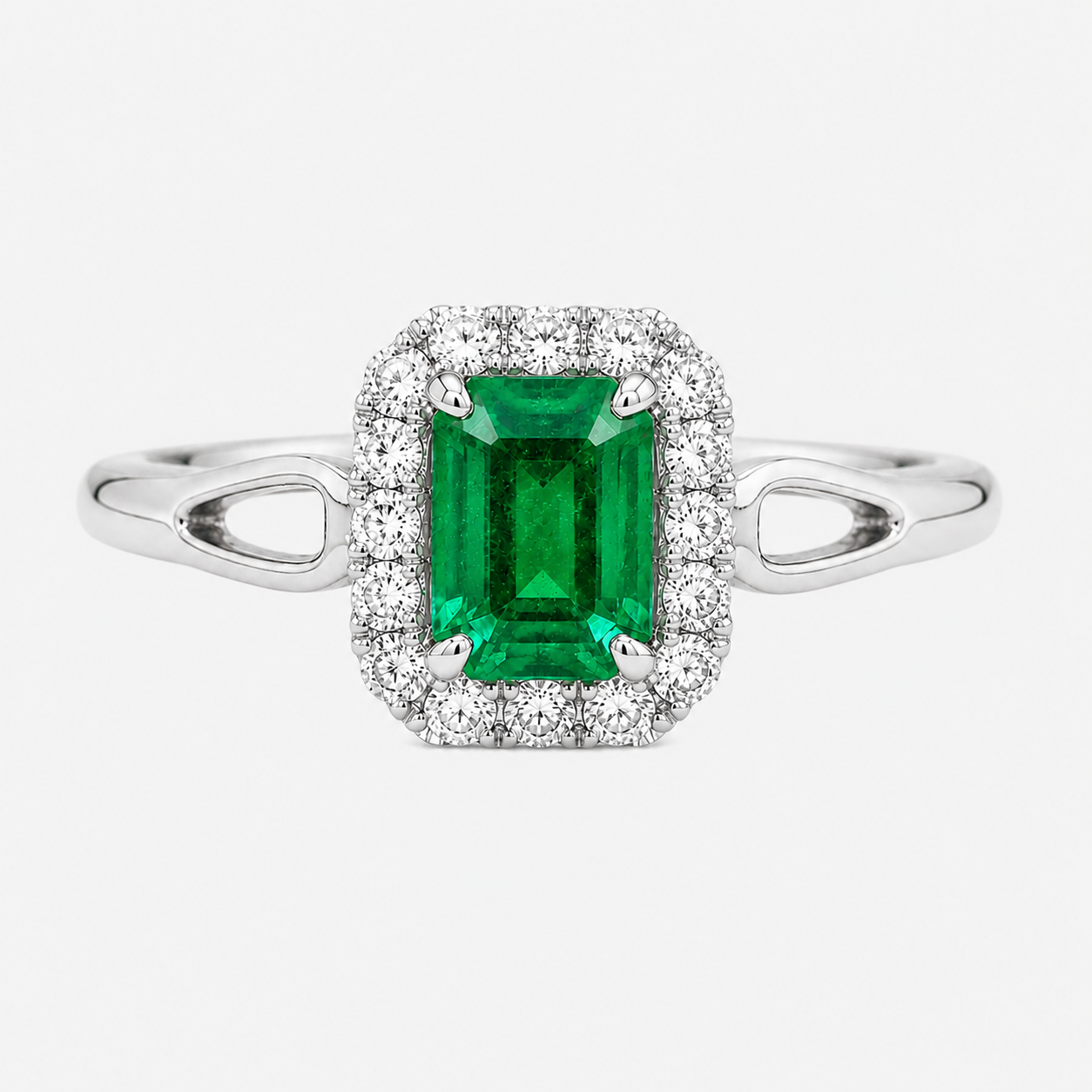 Split Shank Colombian Emerald and Diamond Ring Emerald