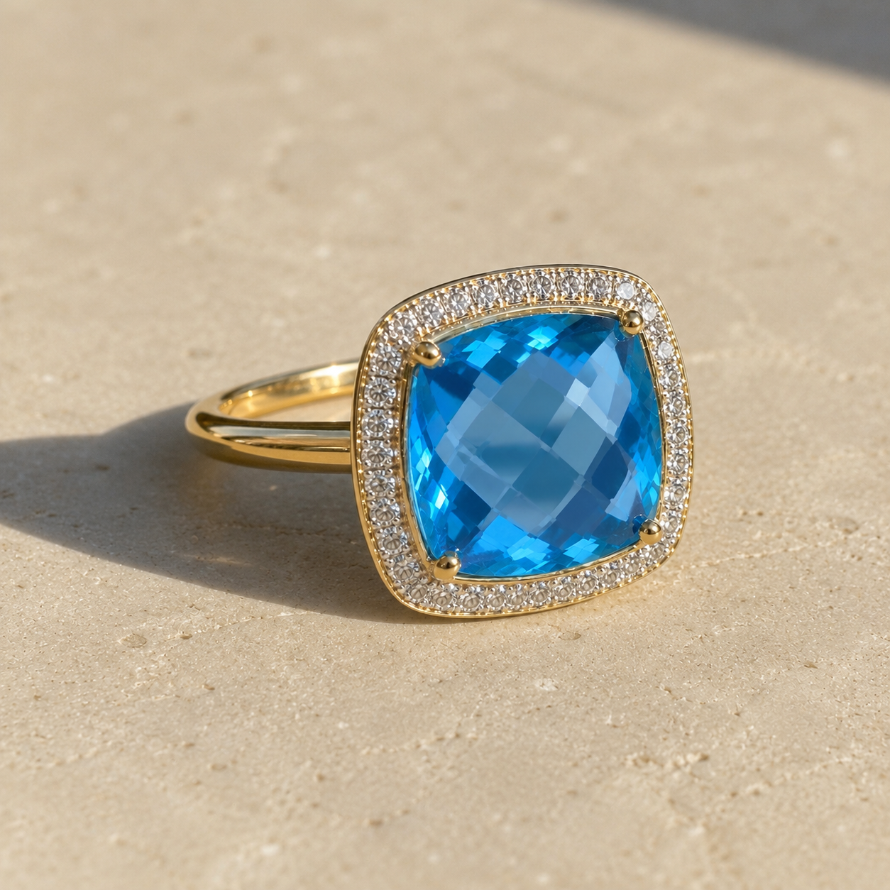 Reverse Set Blue Topaz Ring