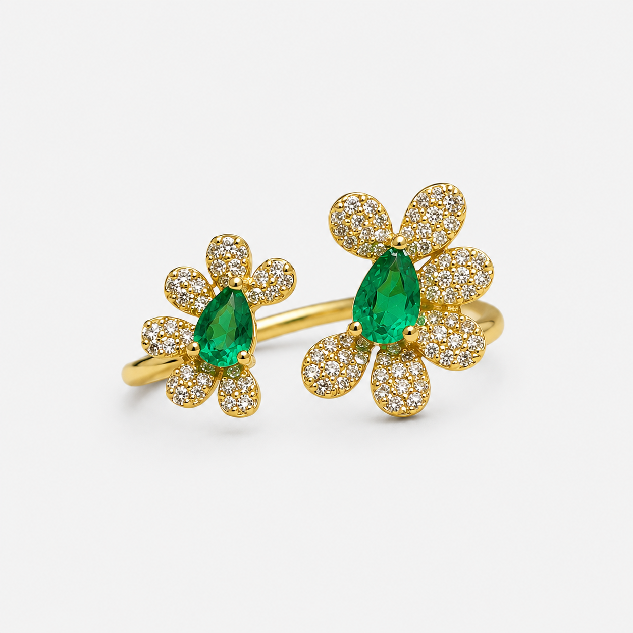 Garden Open Flower Ring Emerald