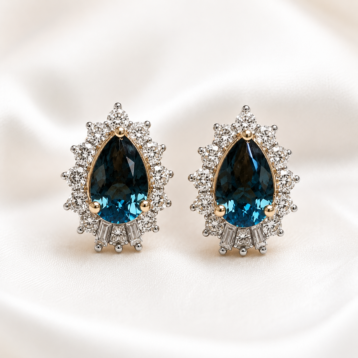 London Blue Topaz and White Diamond Pear Studs BLUE TOPAZ