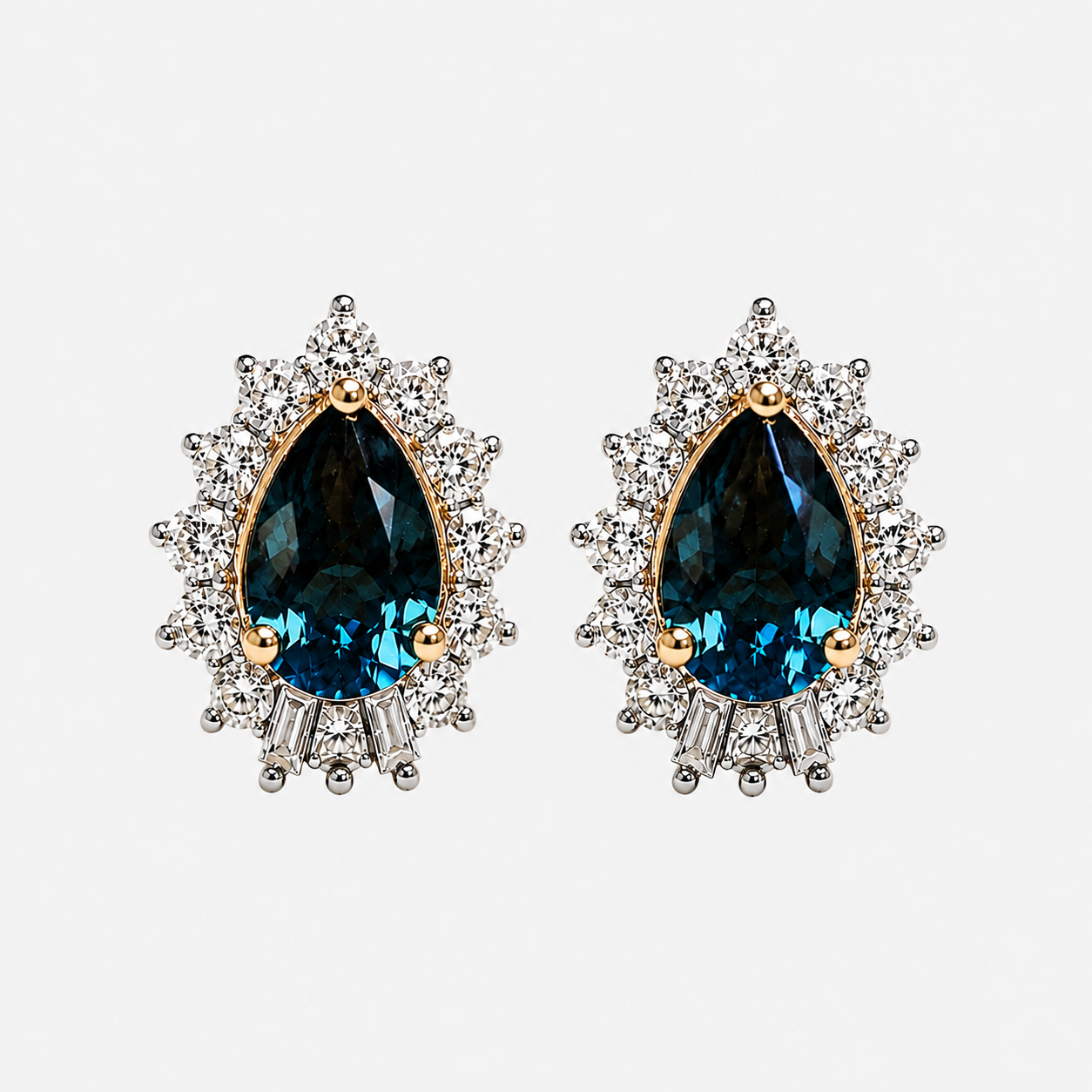 London Blue Topaz and White Diamond Pear Studs BLUE TOPAZ