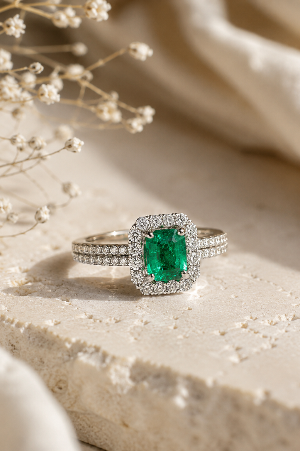 Cushion Cut Colombian Emerald Ring Emerald