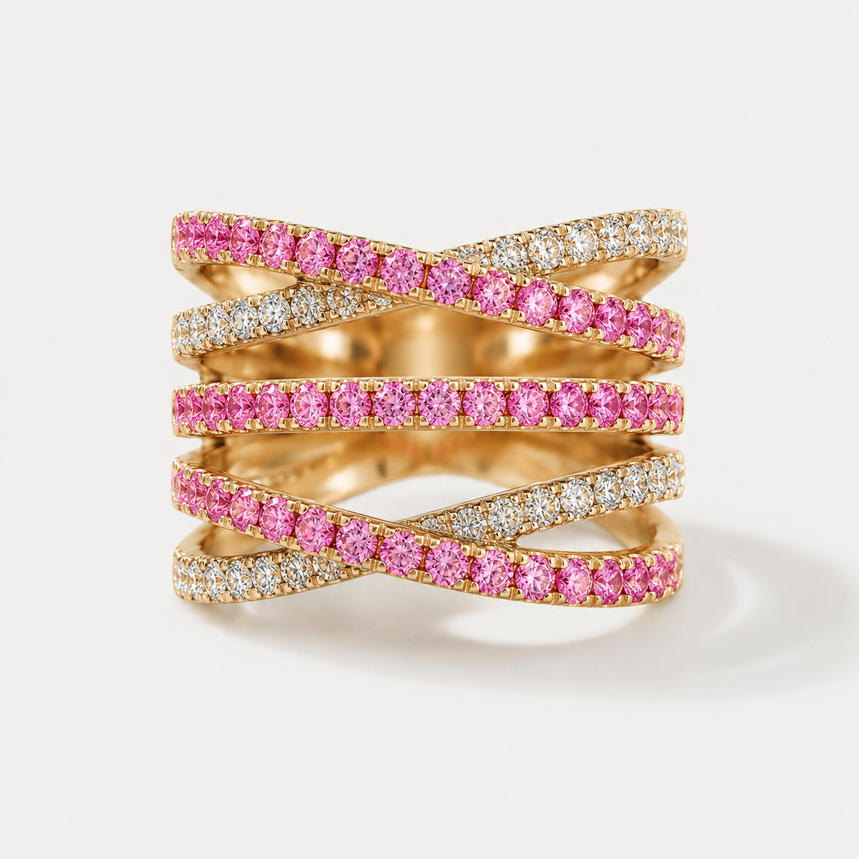 Multi Interlocked Pink Sapphire and Diamond Band Pink Sapphire