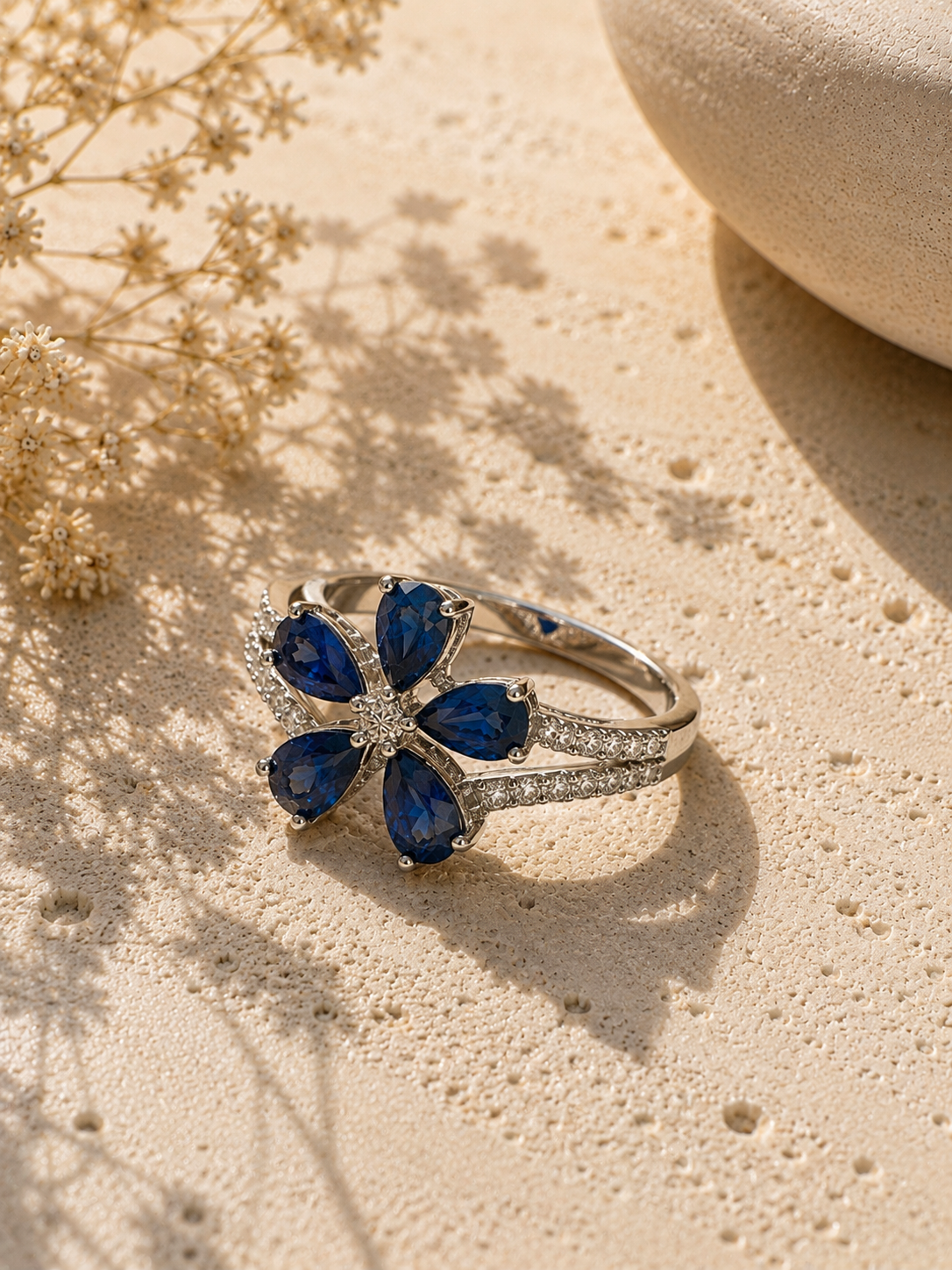 Flower Power Blue Sapphire and Diamond Ring Blue Sapphire