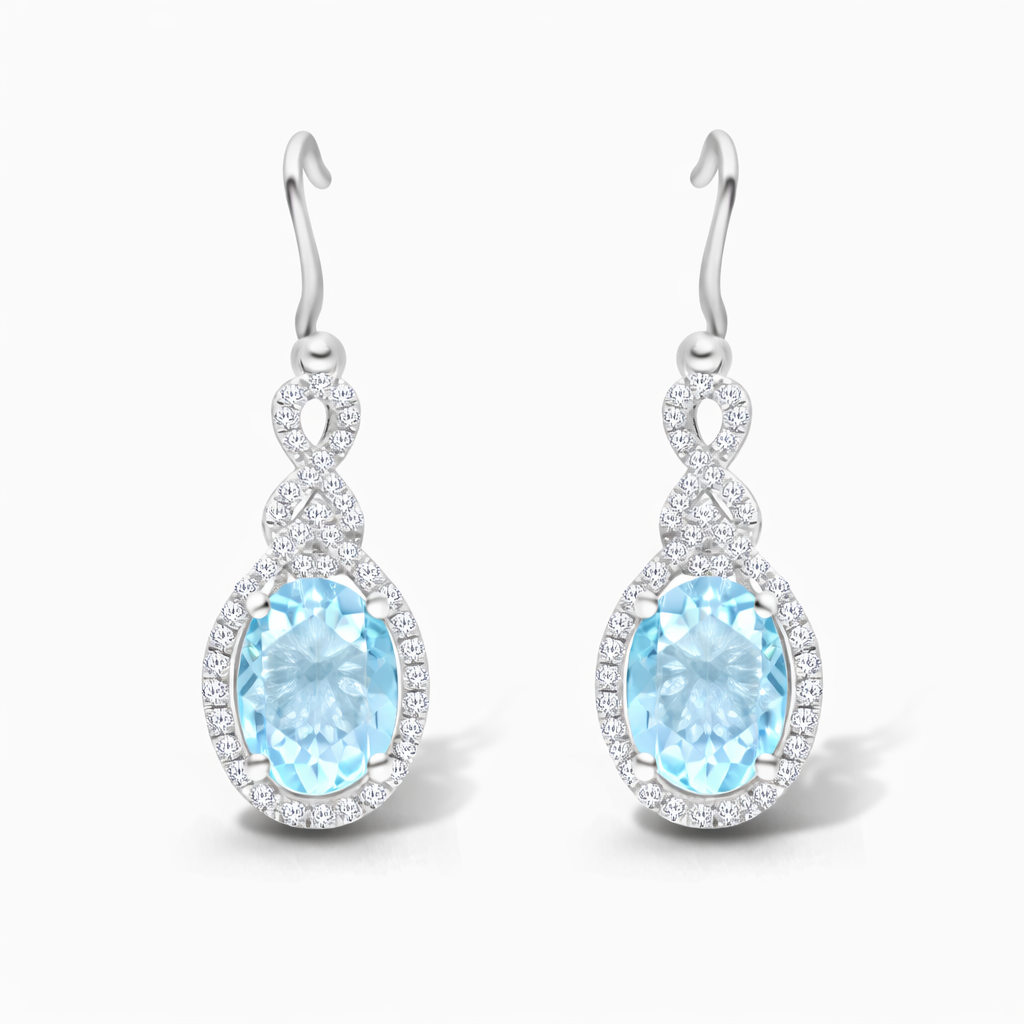 Halo Aquamarine Drop Earrings
