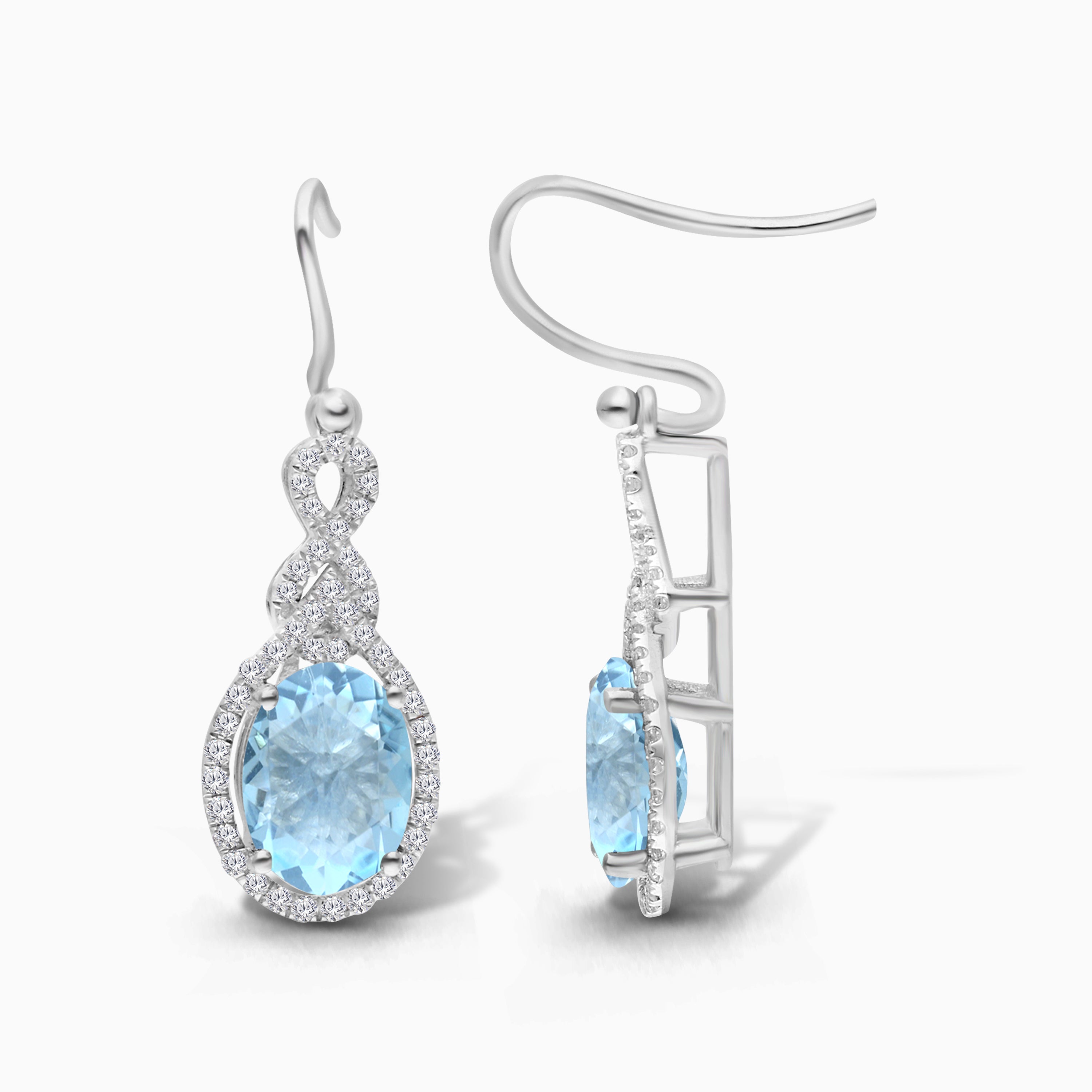 Halo Aquamarine Drop Earrings