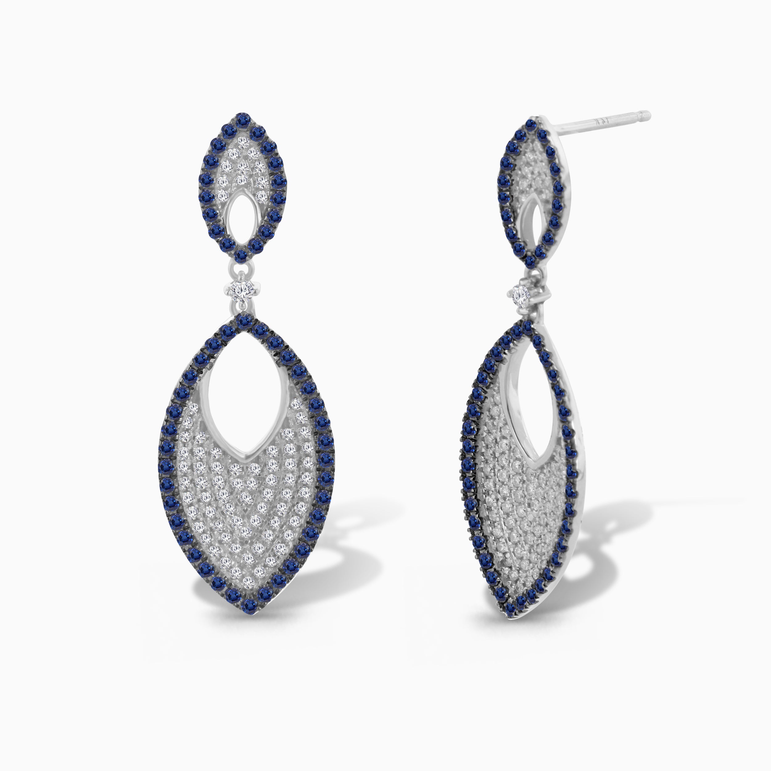 Royal Blue Sapphire & Diamond Dangle Earrings