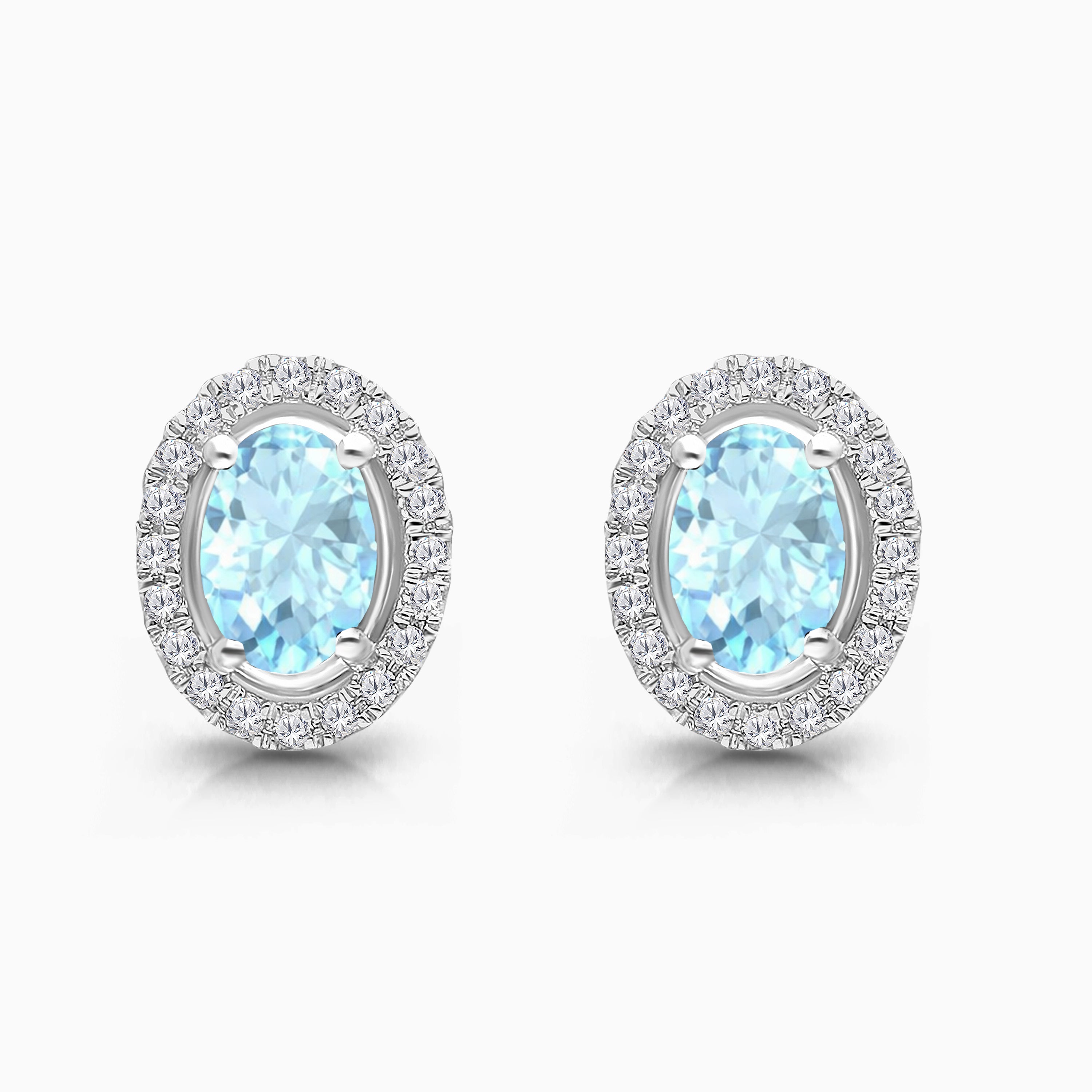 Diamond Halo Aquamarine Studs