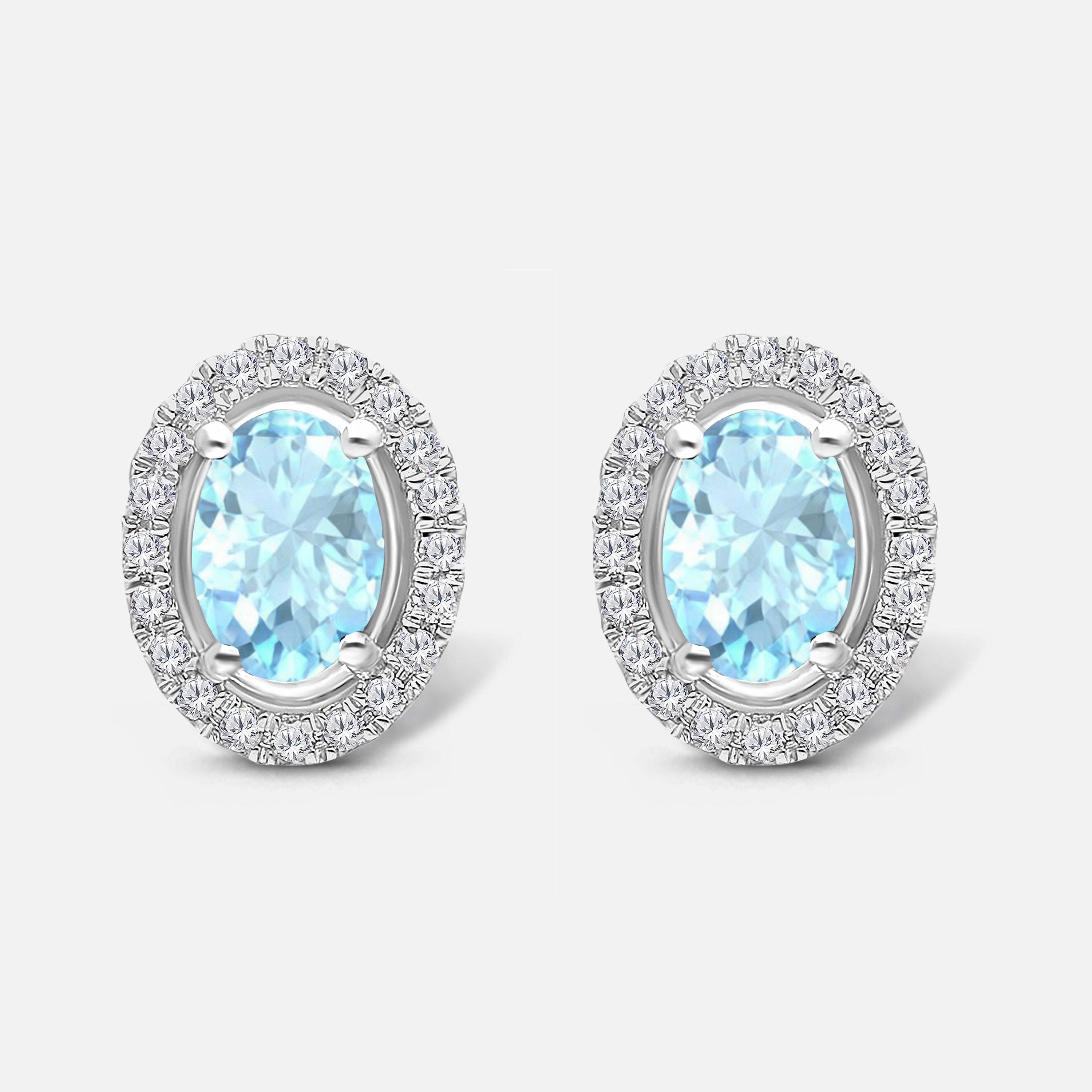 Diamond Halo Aquamarine Studs KALLATI