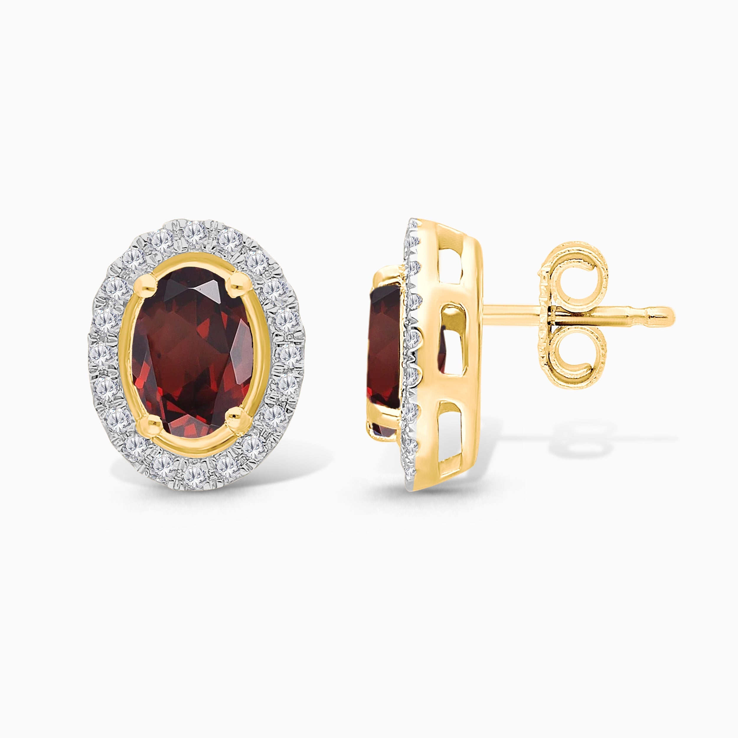 Garnet Diamond Halo Studs Garnet