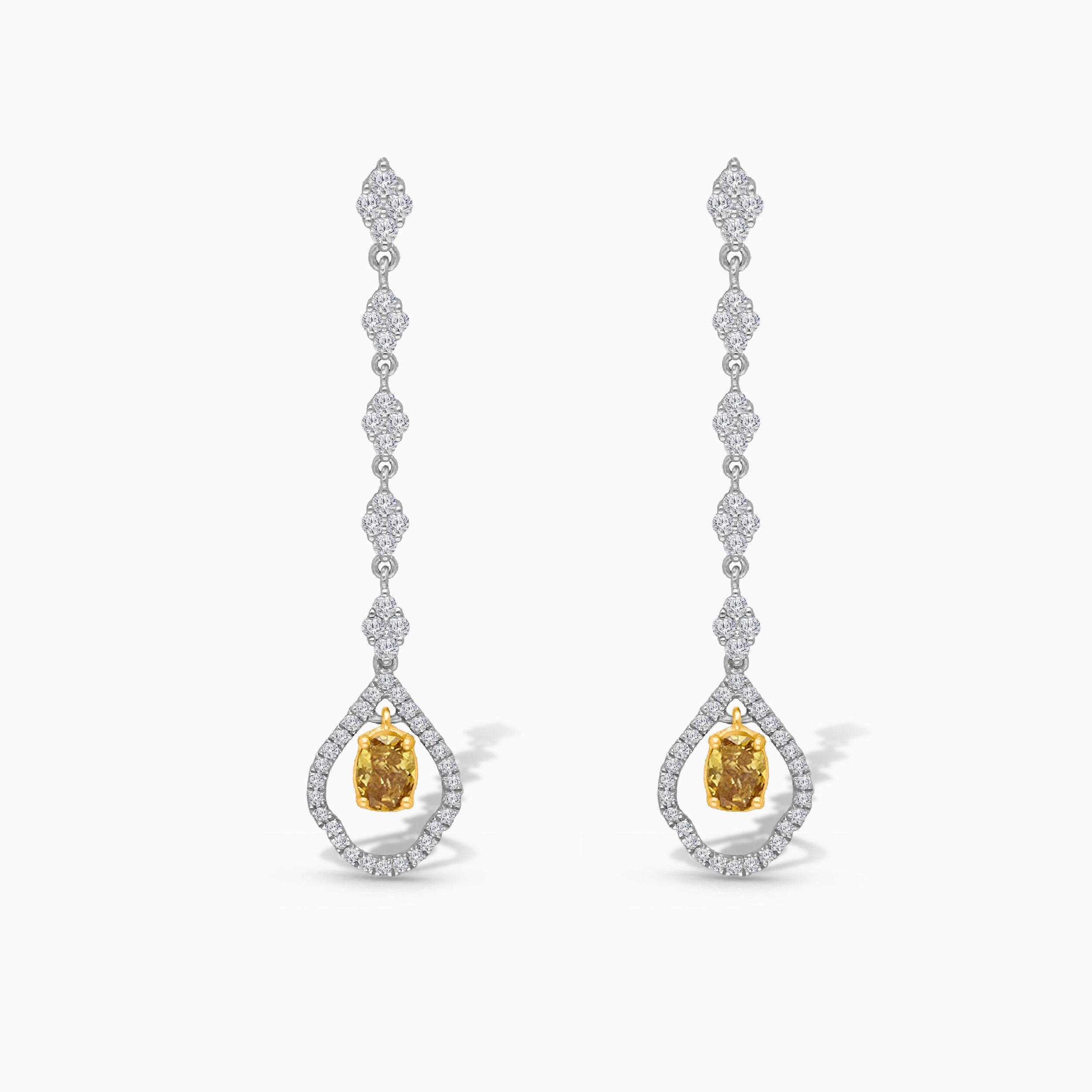 Yellow & White Diamond Tennis Earrings Yellow Diamond