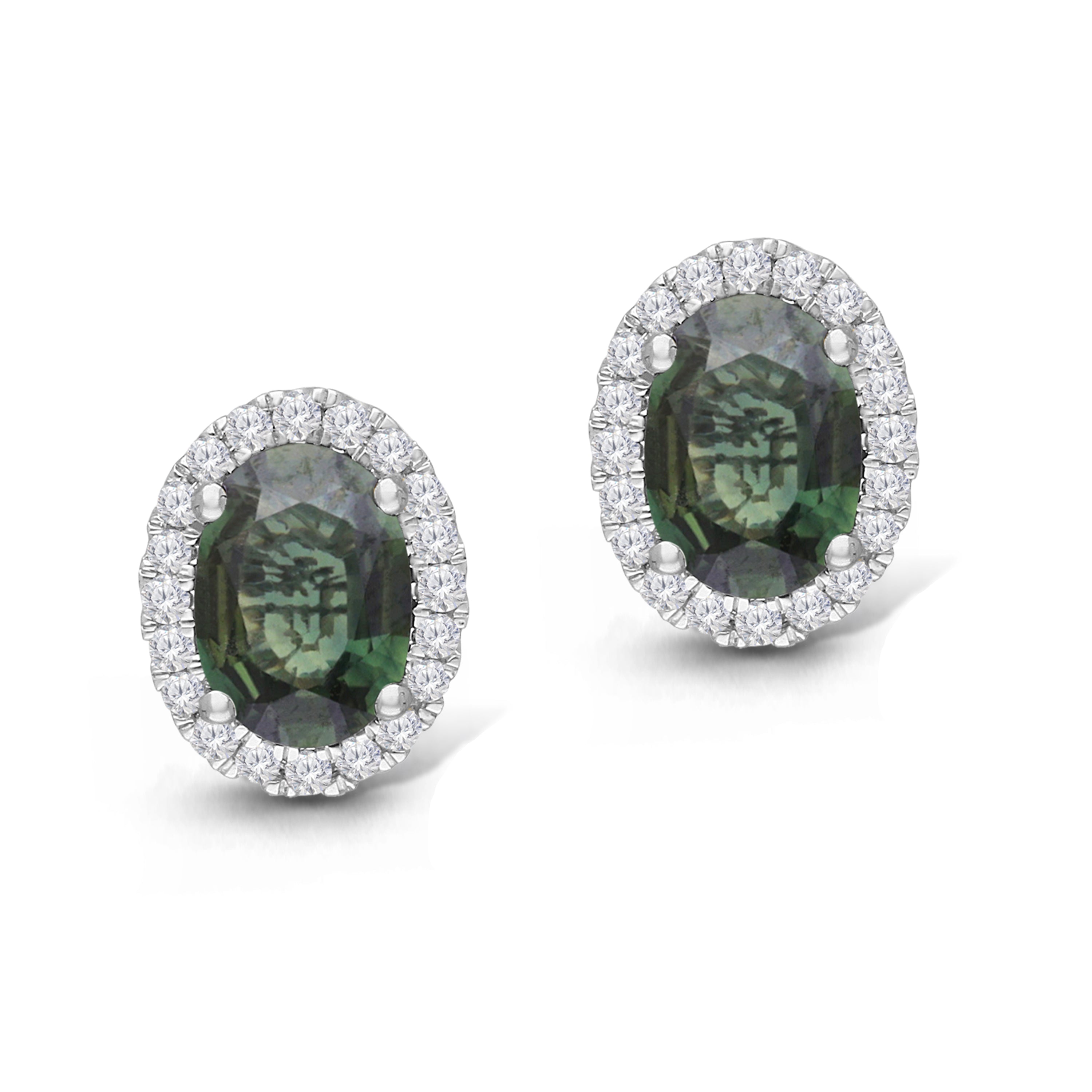 Green Sapphire Halo Studs