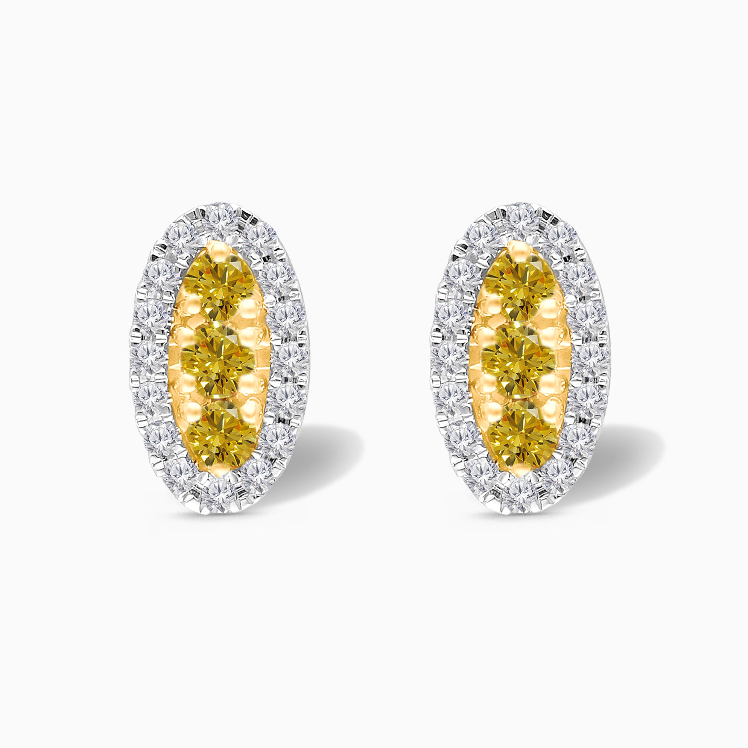 Trio Yellow Diamond Halo Studs