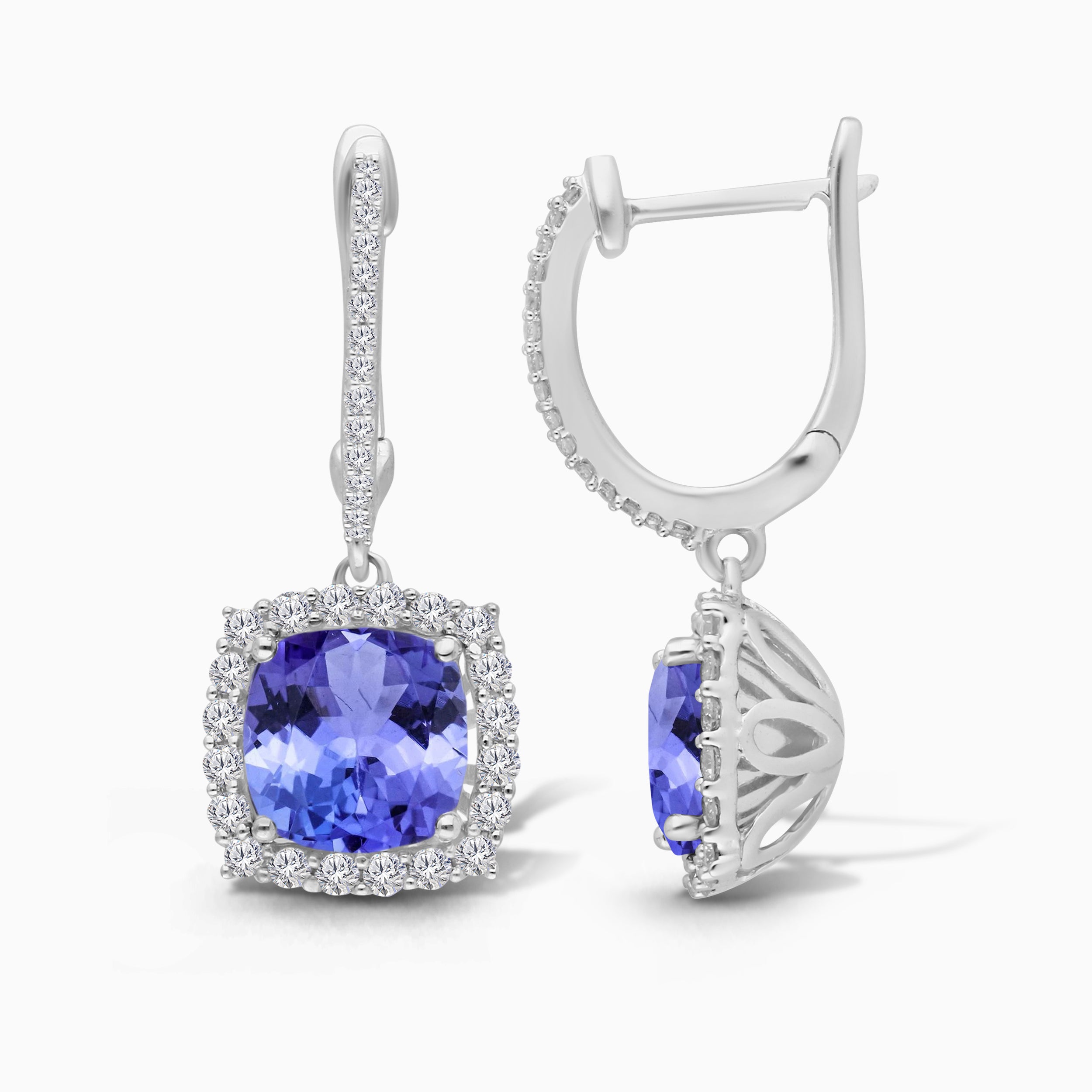 Royal Cushion Tanzanite & Diamond Huggies