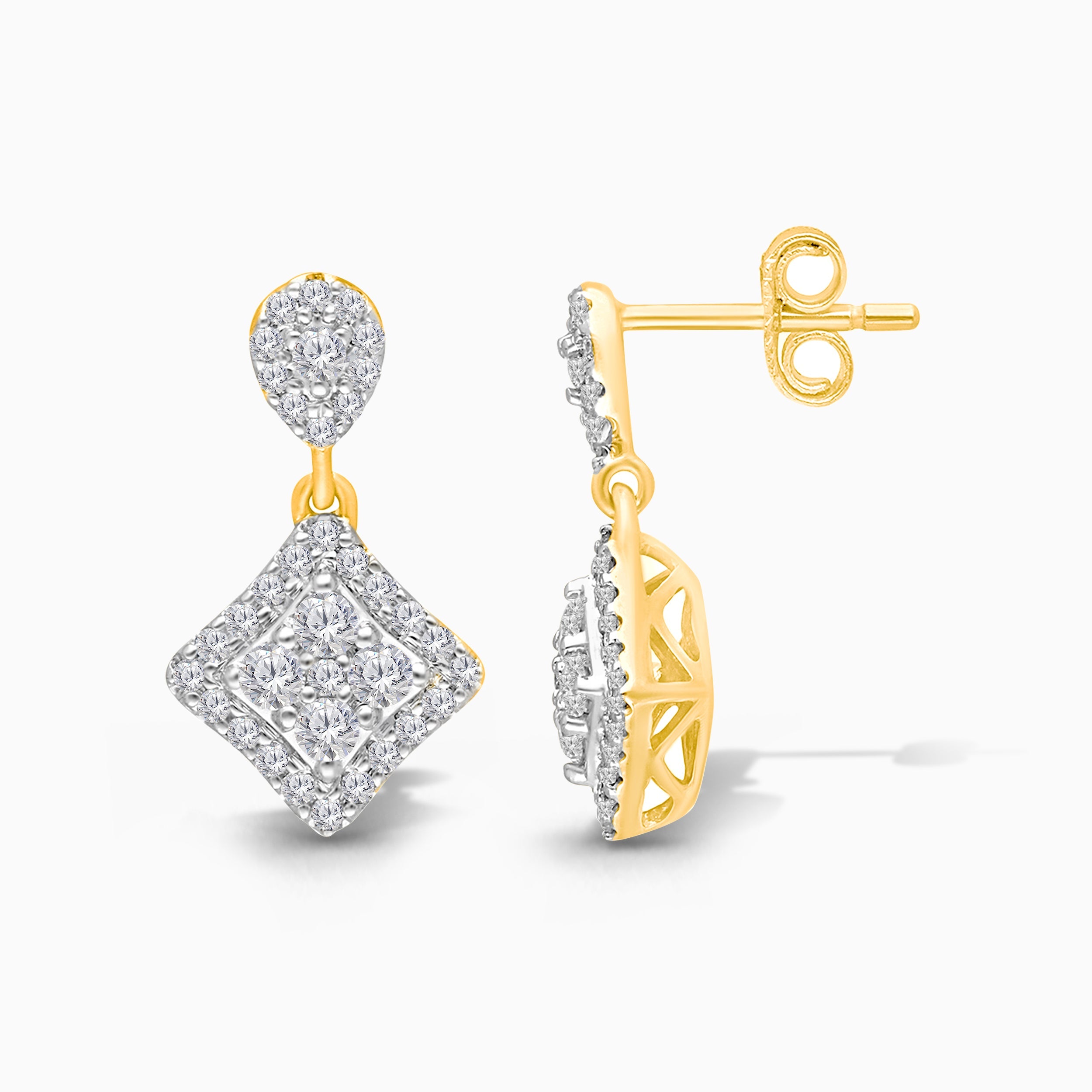 Pave Diamond Princess Mosaic Drop Earrings