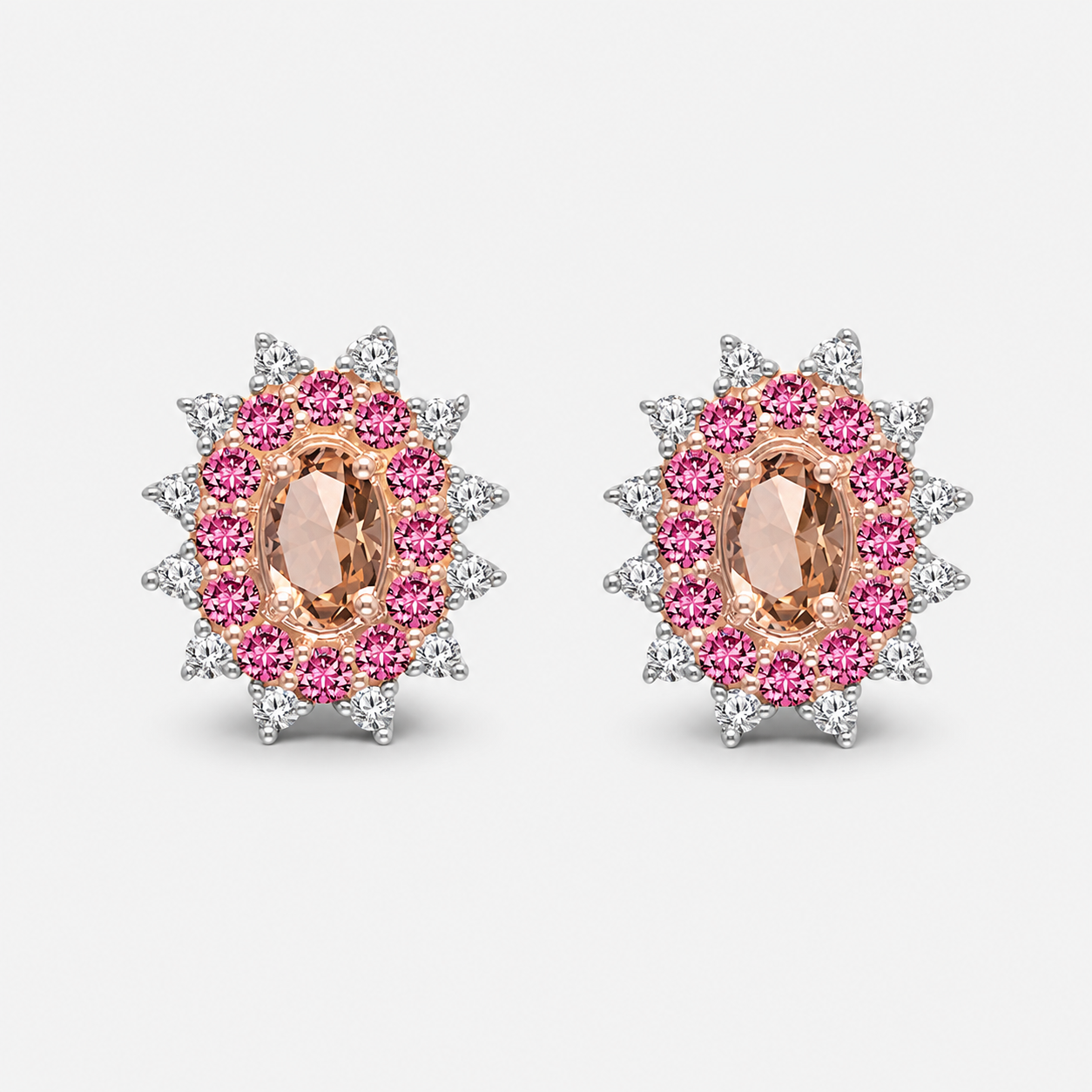 Duo Halo Morganite & Diamond Studs Morganite
