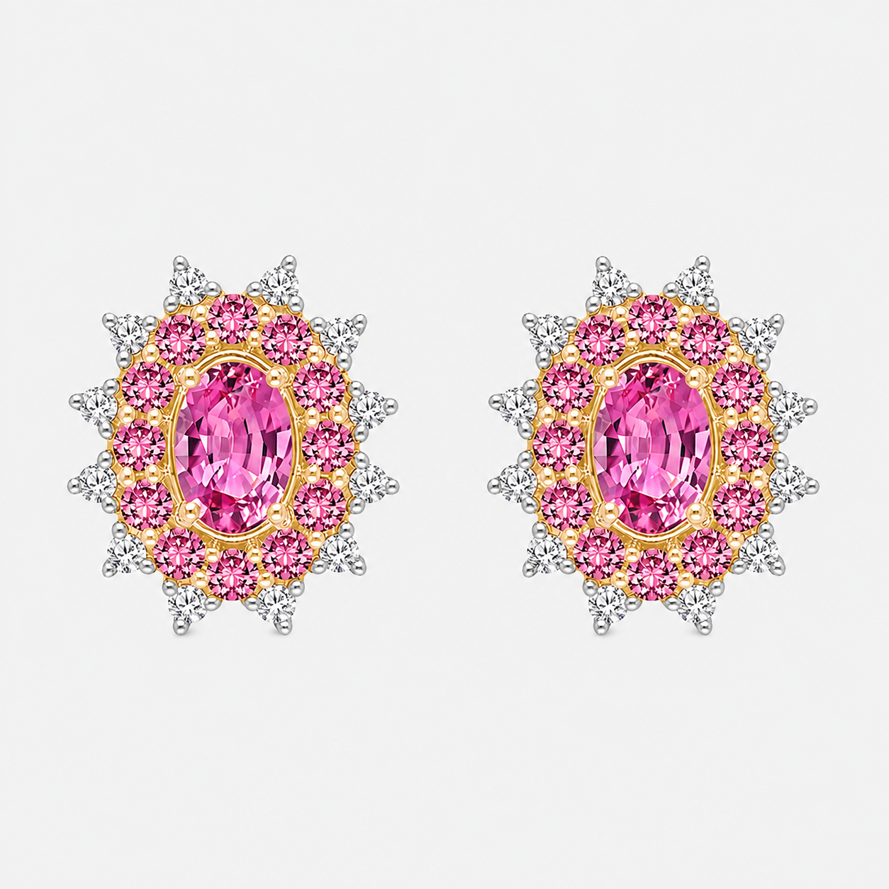 Duo Halo Pink Sapphire & Diamond Studs Pink Sapphire