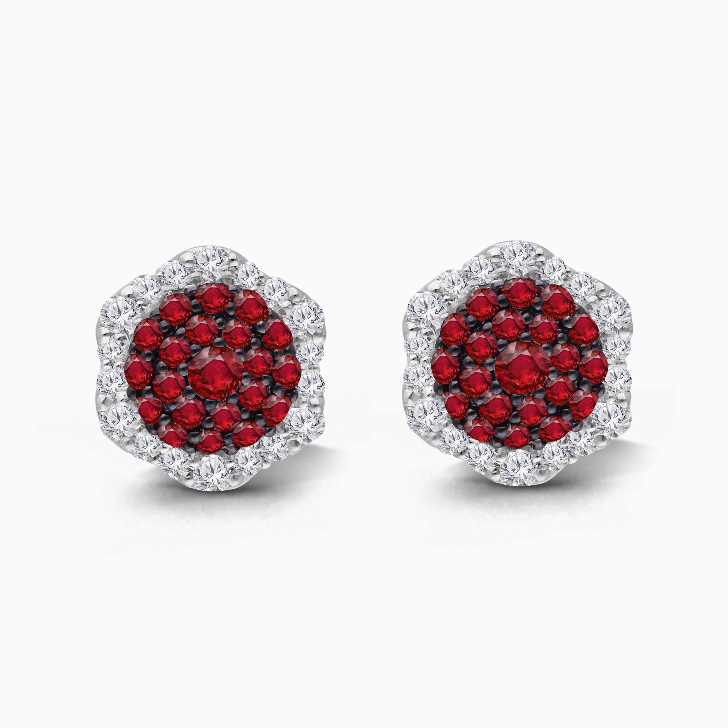 Pave Ruby & Diamond Halo Studs