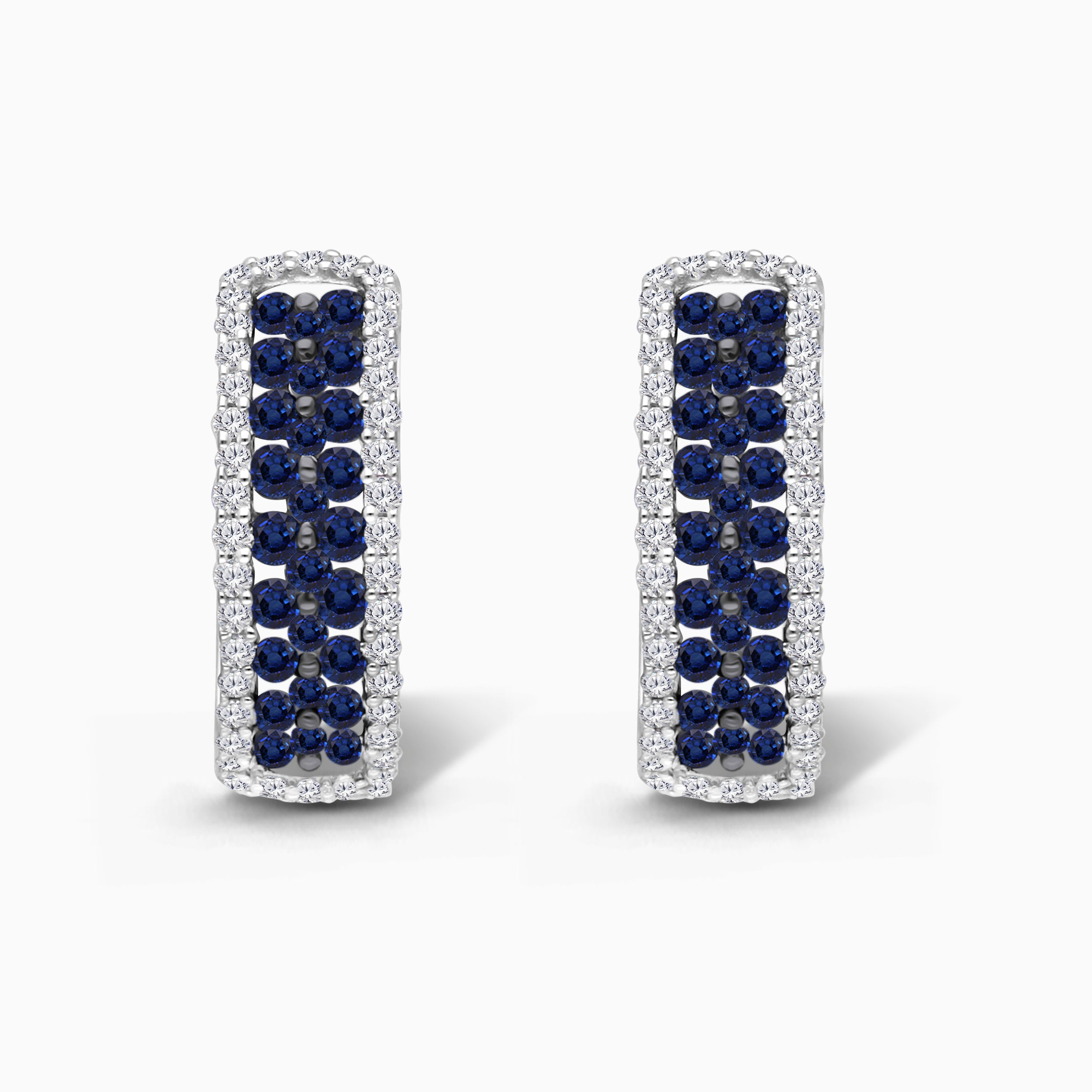Dual Row Blue Sapphire and White Diamond Huggies