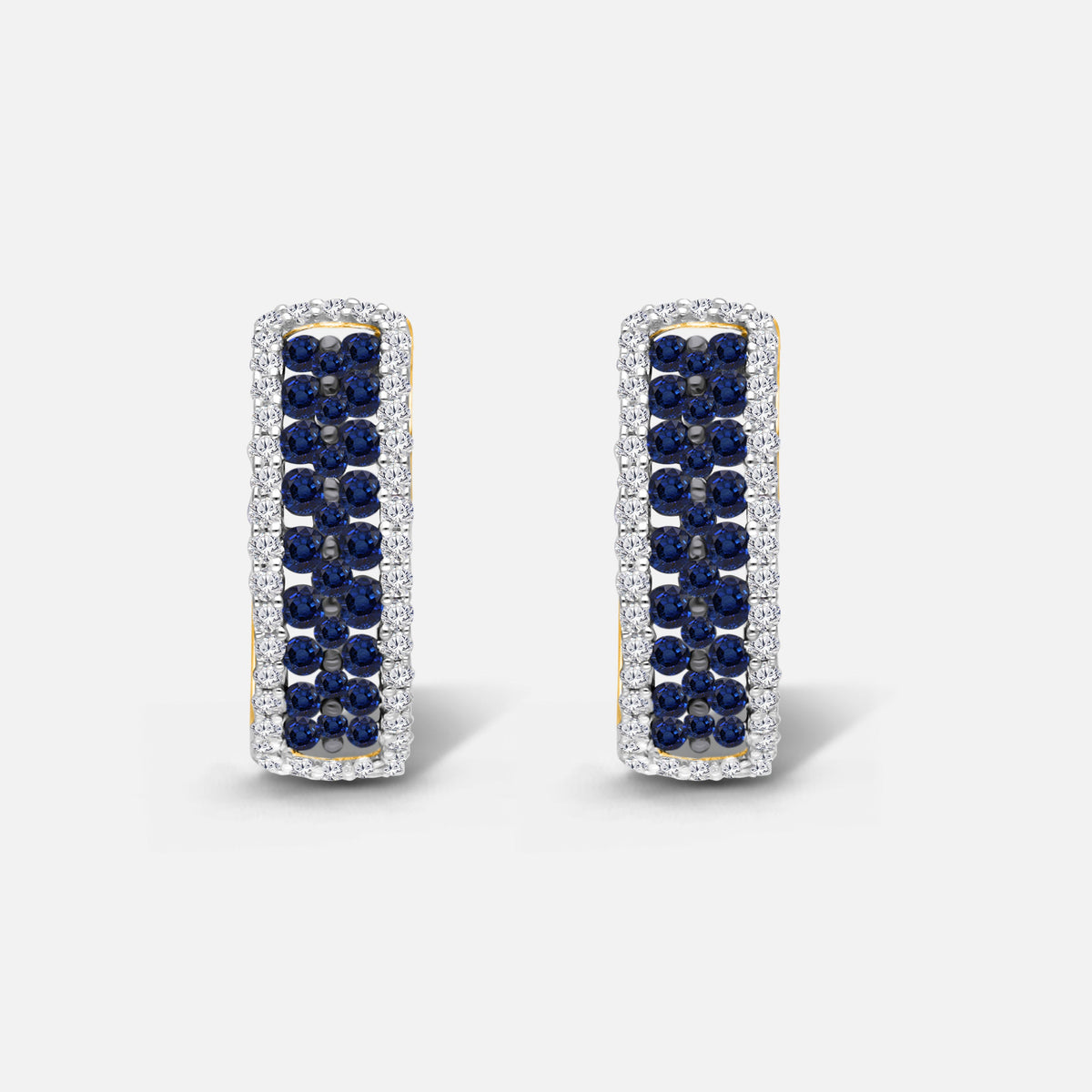 Dual Row Blue Sapphire and White Diamond Huggies Blue Sapphire