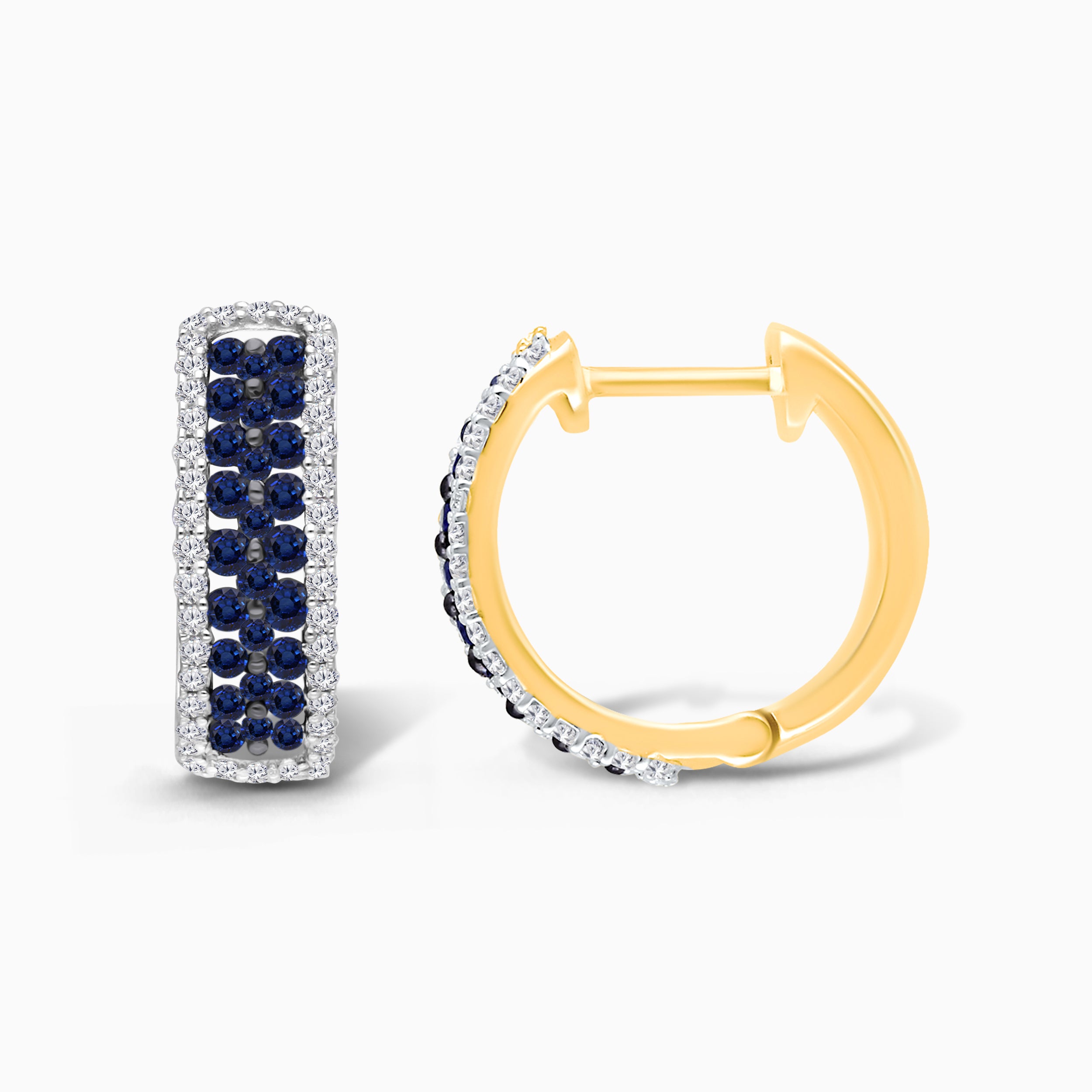 Dual Row Blue Sapphire and White Diamond Huggies