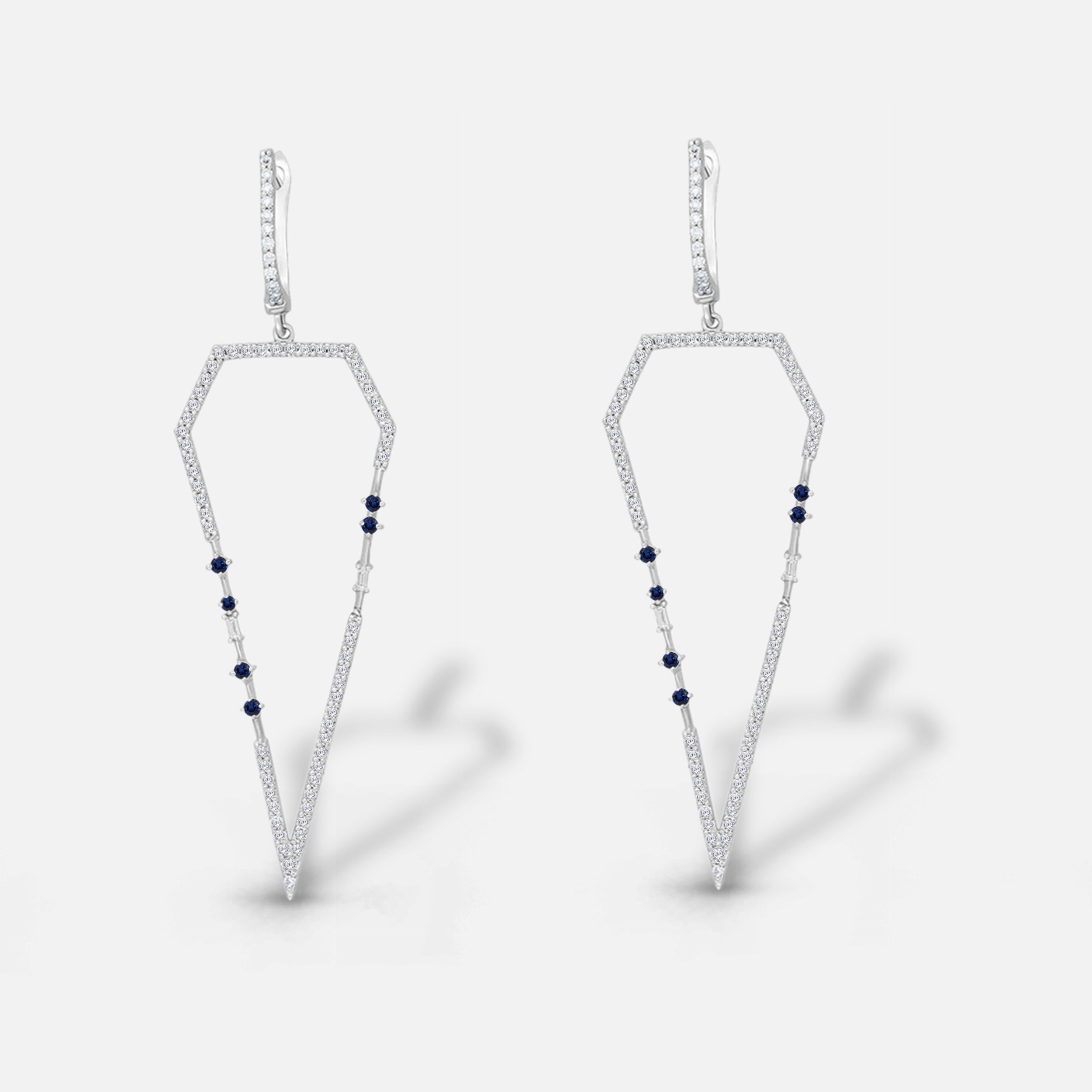 Blue Sapphire and Diamond Kite Earrings Blue Sapphire