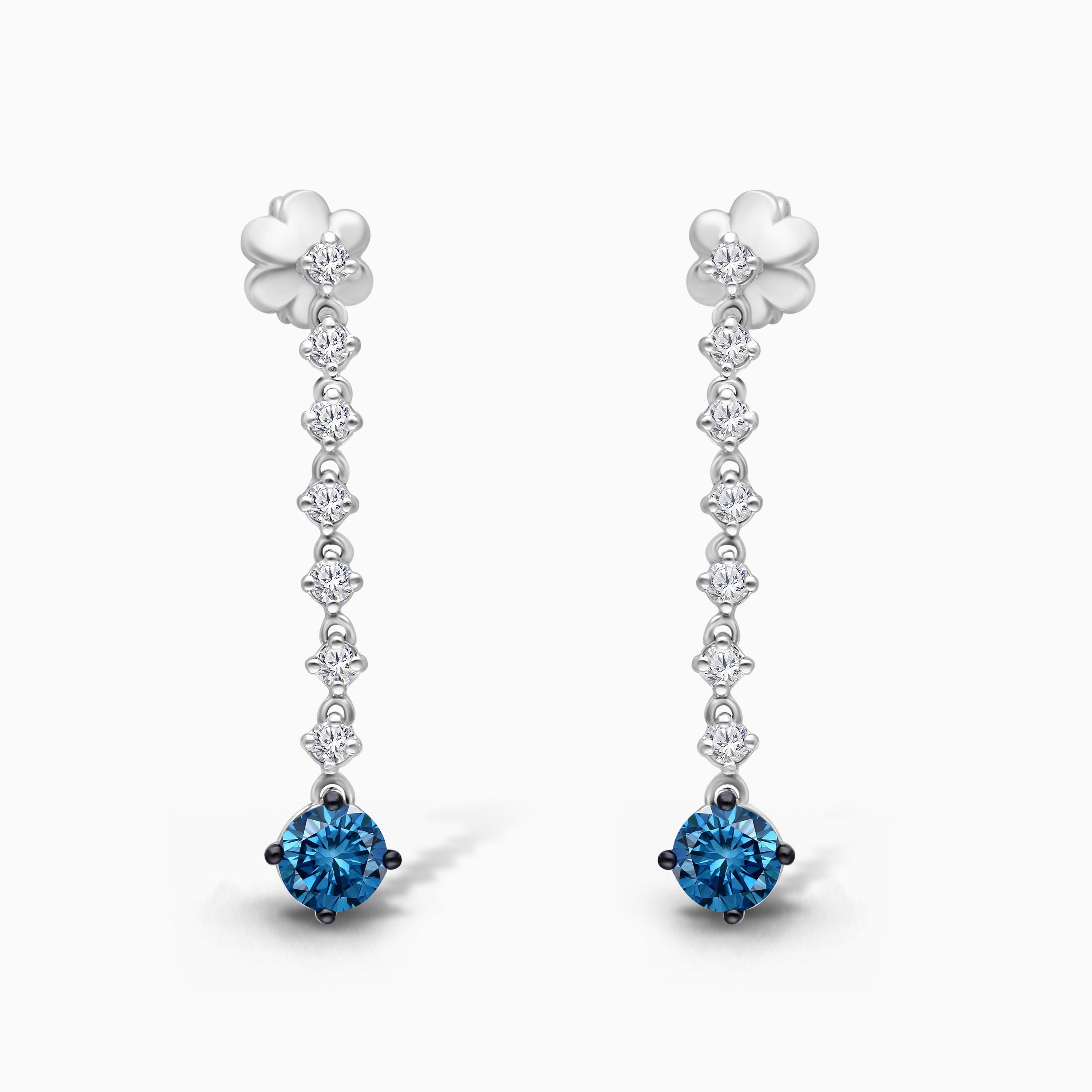 Graduated Blue Diamond Tennis Earrings