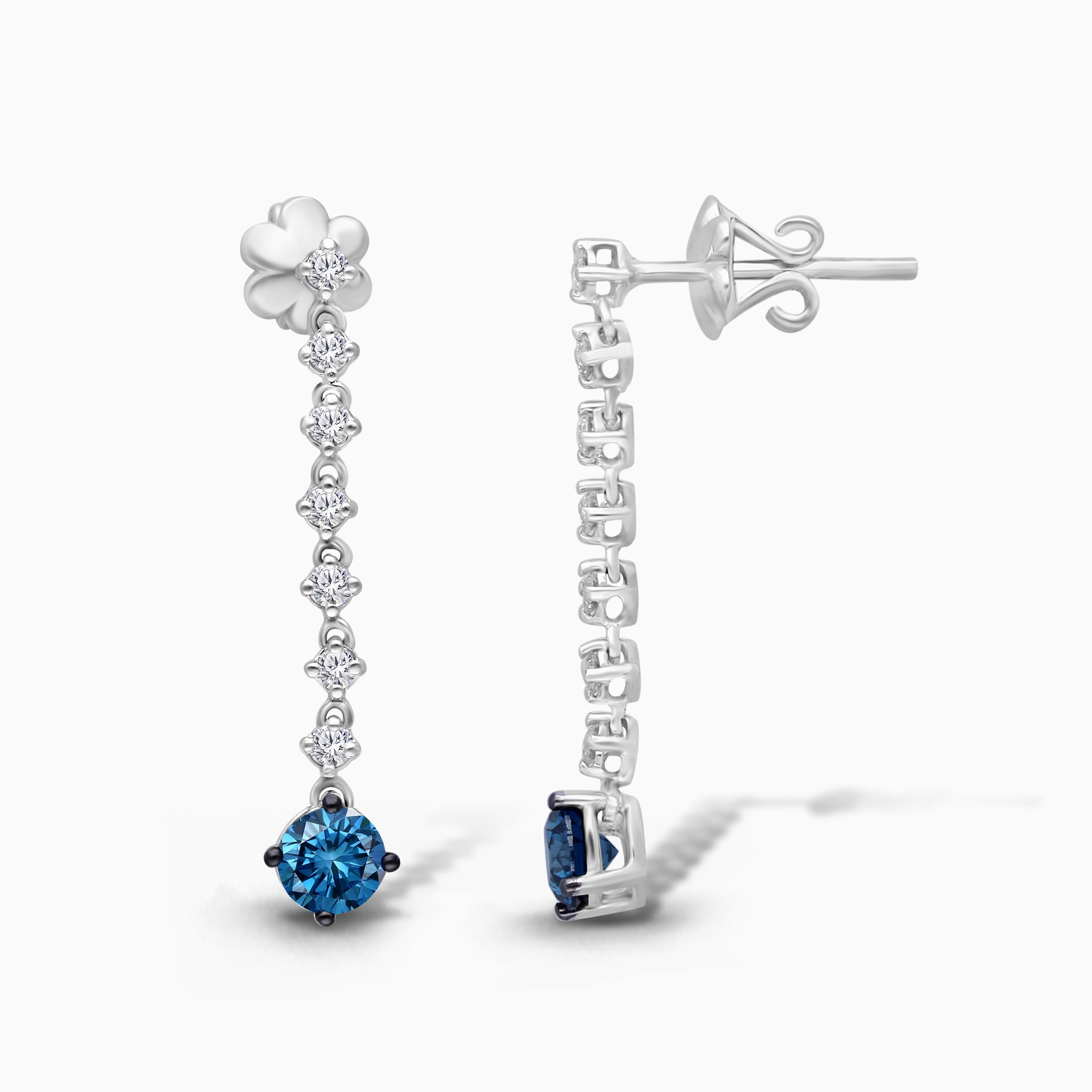 Graduated Blue Diamond Tennis Earrings