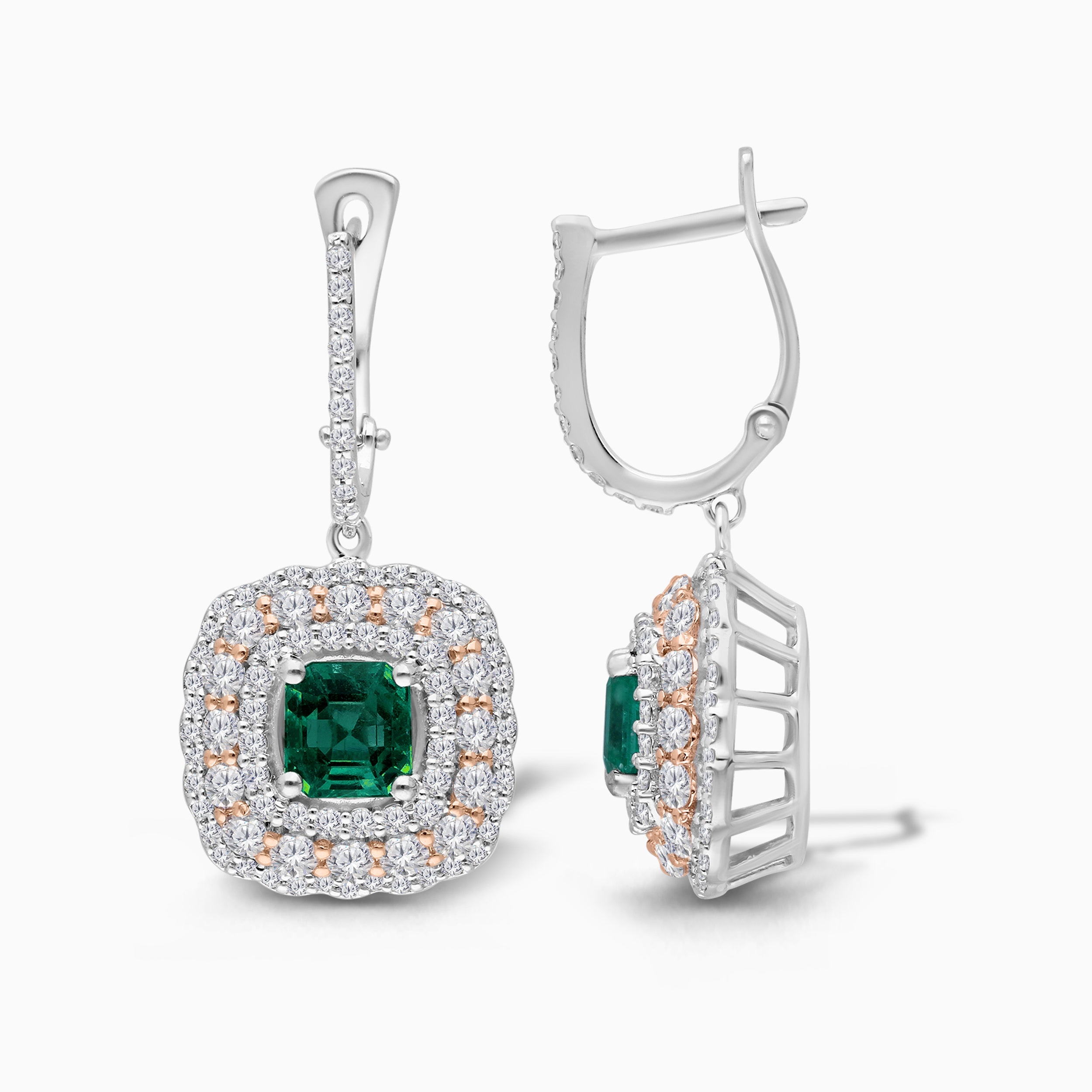 Two Tone Colombian Emerald Drop Earrings
