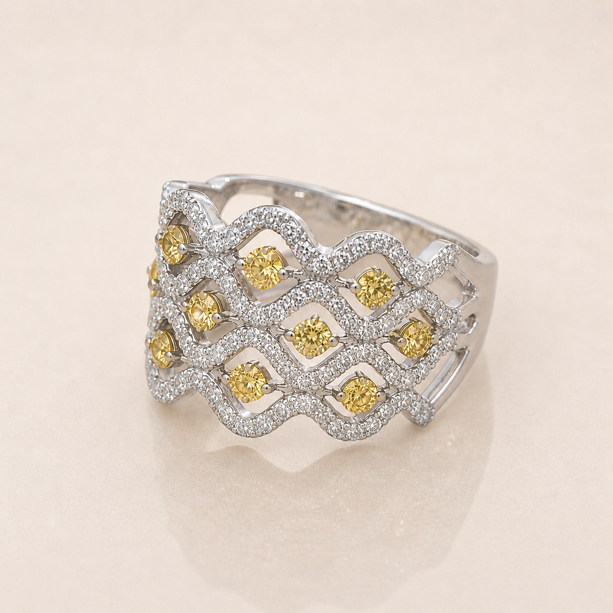 Yellow & White Diamond Trio Band Yellow Diamond