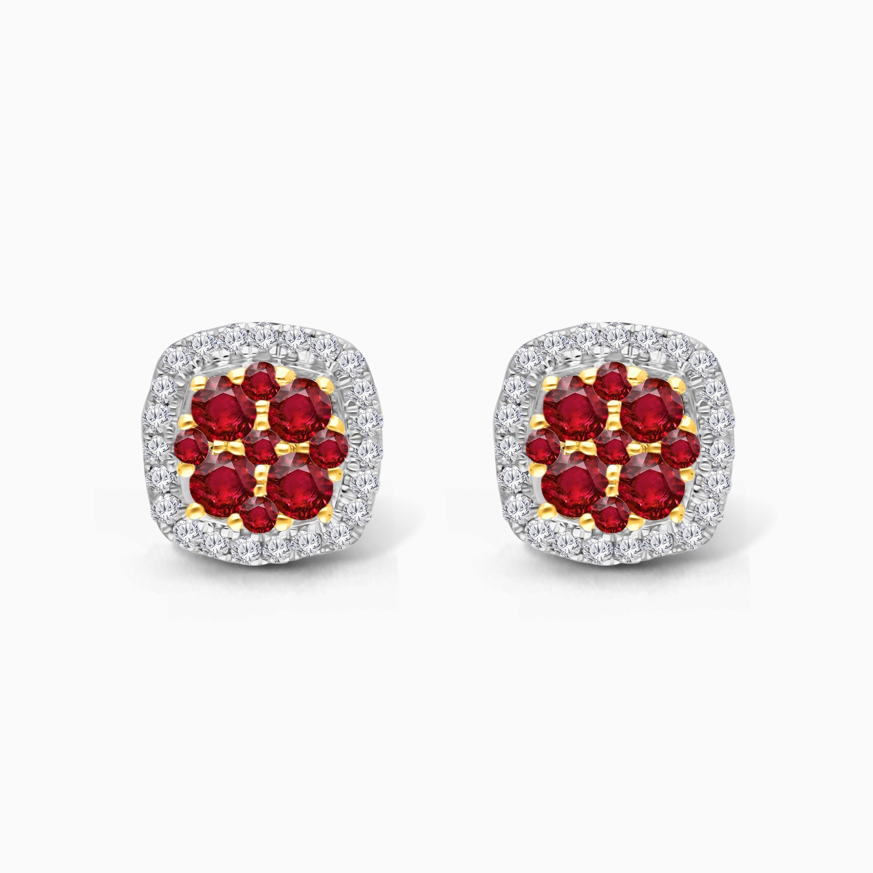 Color Gemstone Mosaic Cushion Cut Studs