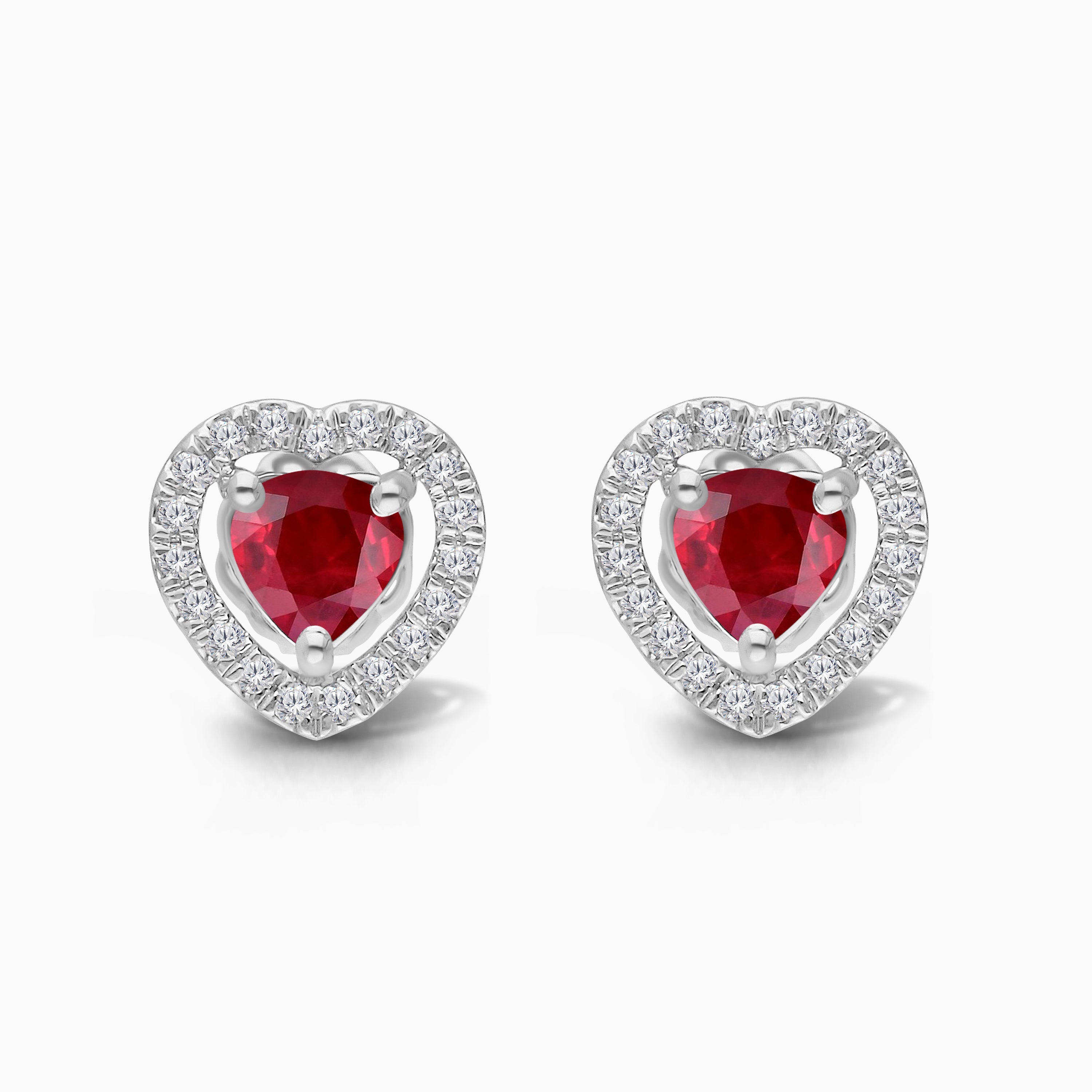 Ruby & Diamond Heart Studs