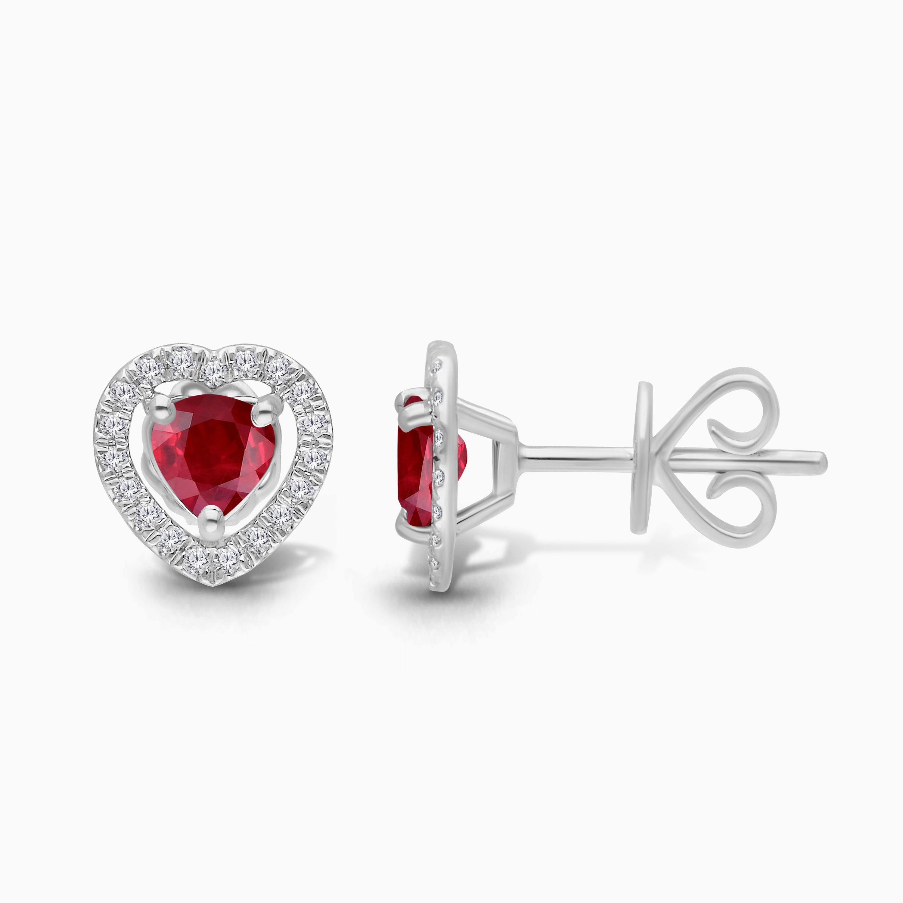 Ruby & Diamond Heart Studs