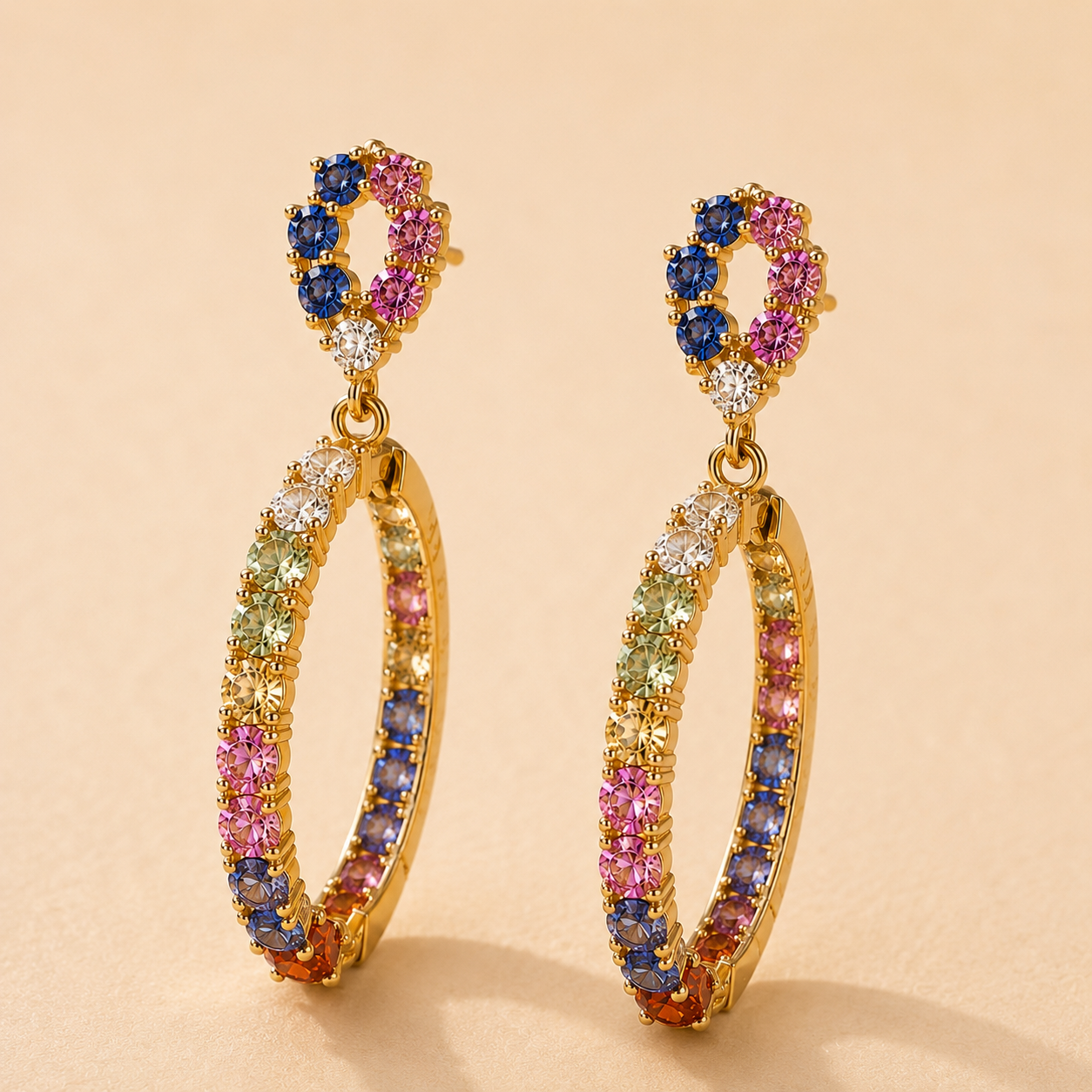 Rainbow Sapphire Drop Hoops