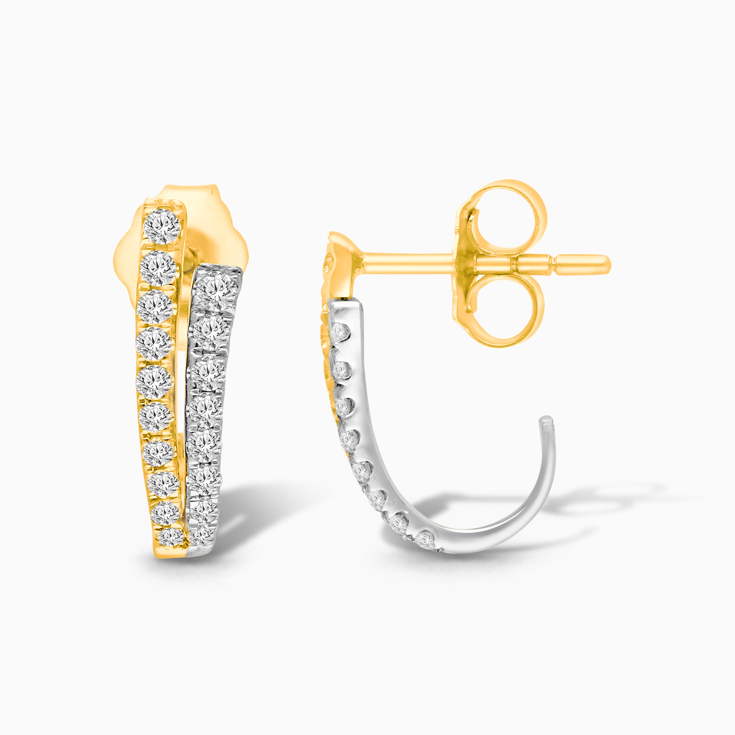 Two Tone Diamond Huggie Earrings