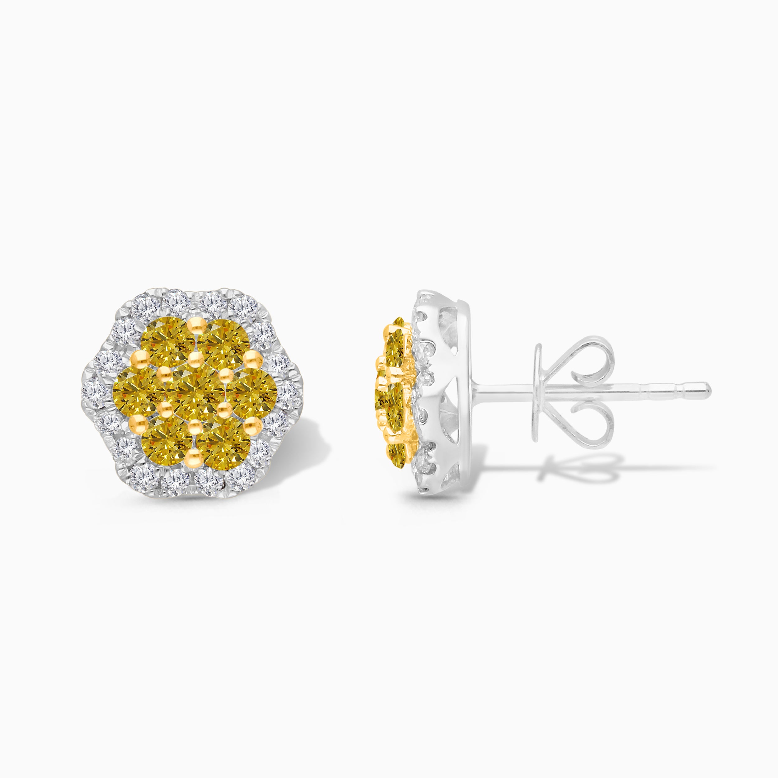 Pave Yellow and White Diamond Floral Studs