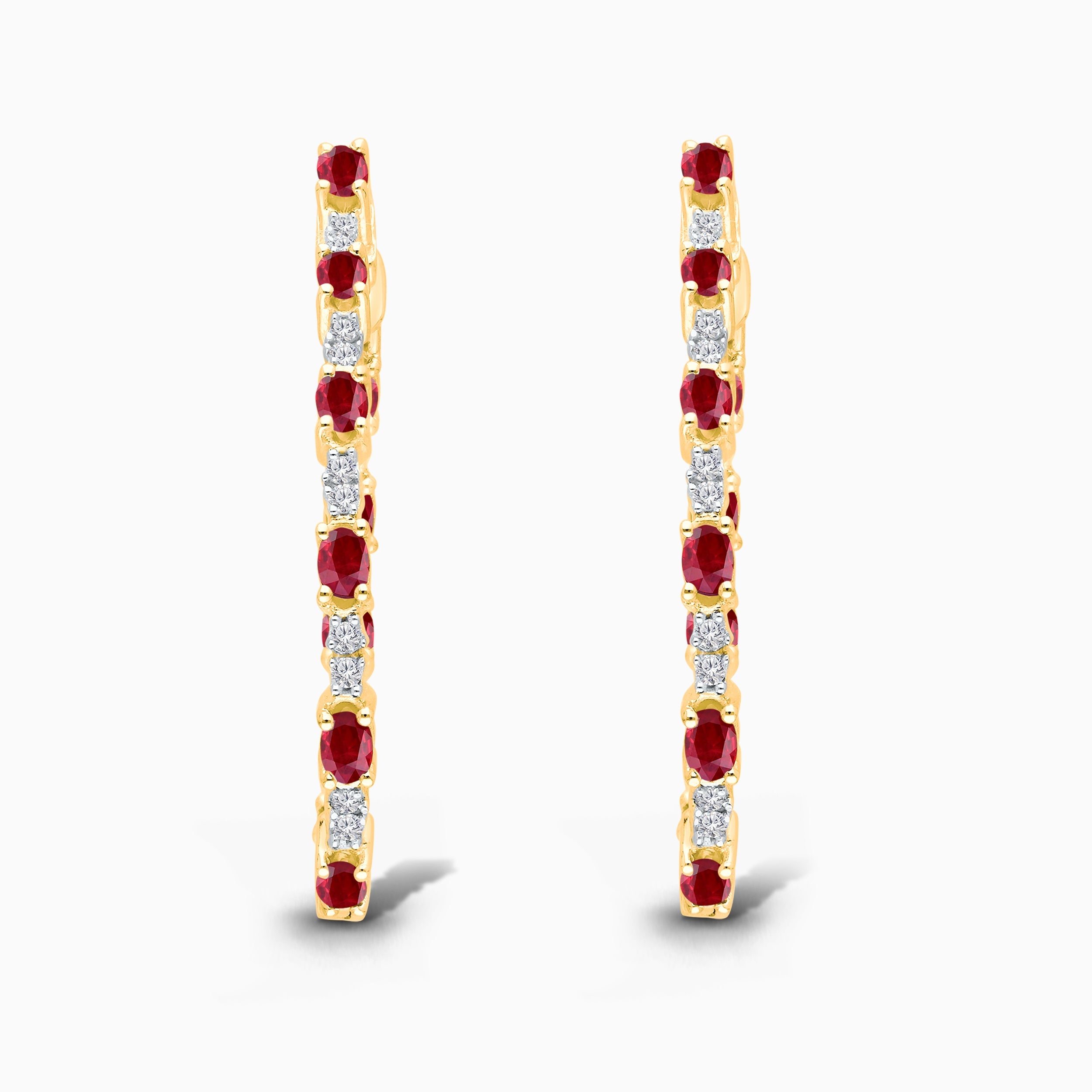 Oval Ruby & White Diamond Hoops