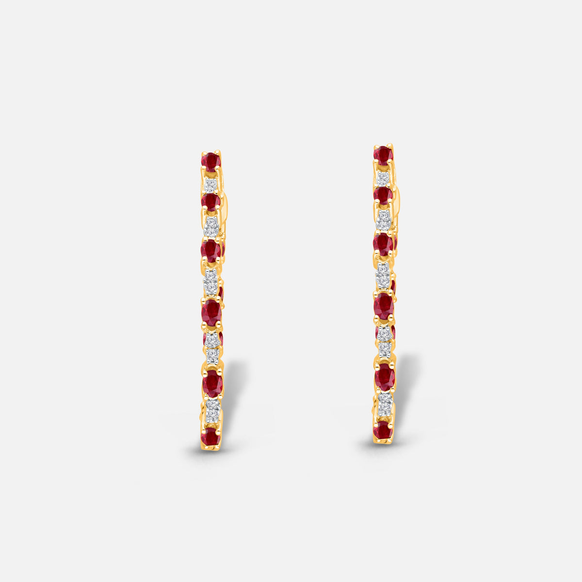 Oval Ruby & White Diamond Hoops Ruby