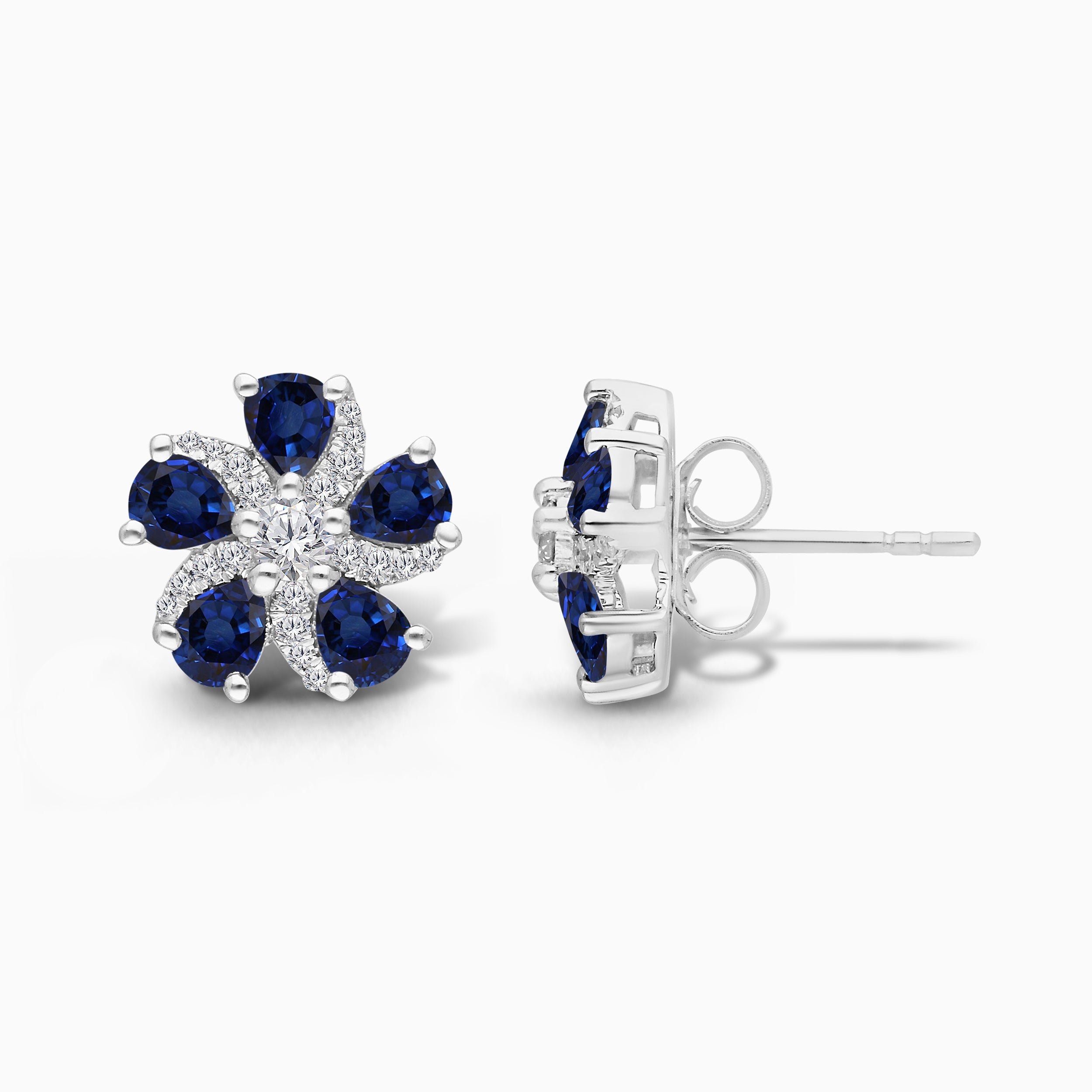 Flower Power Blue Sapphire and Diamond Studs