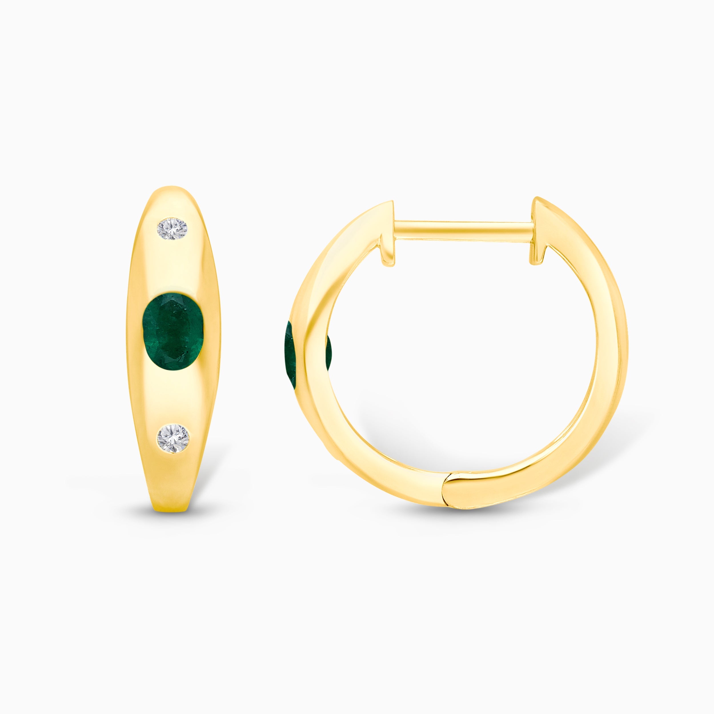 Bezel set Emerald & Diamond Huggies