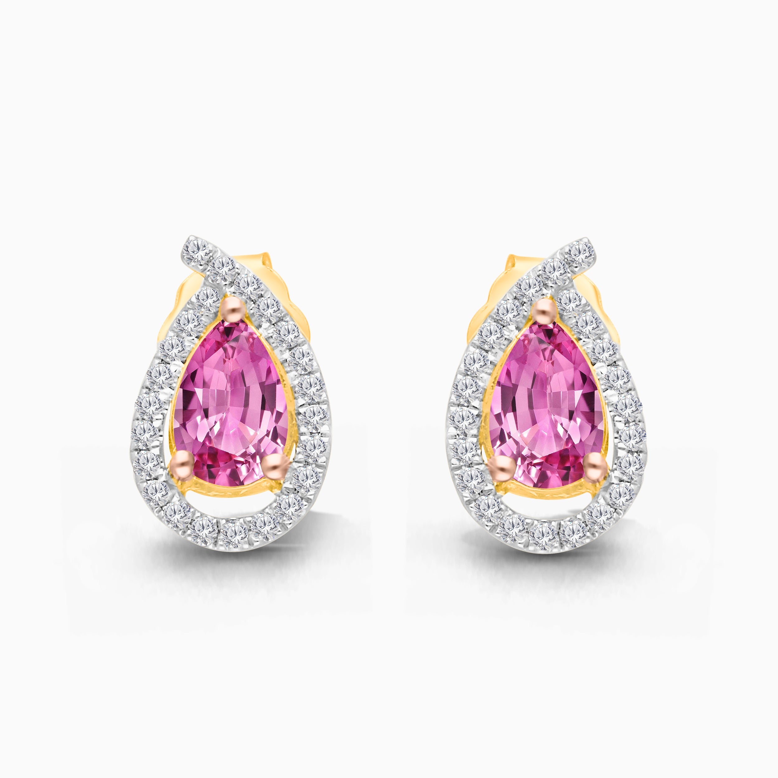 Pear Pink Sapphire and Diamond Stud