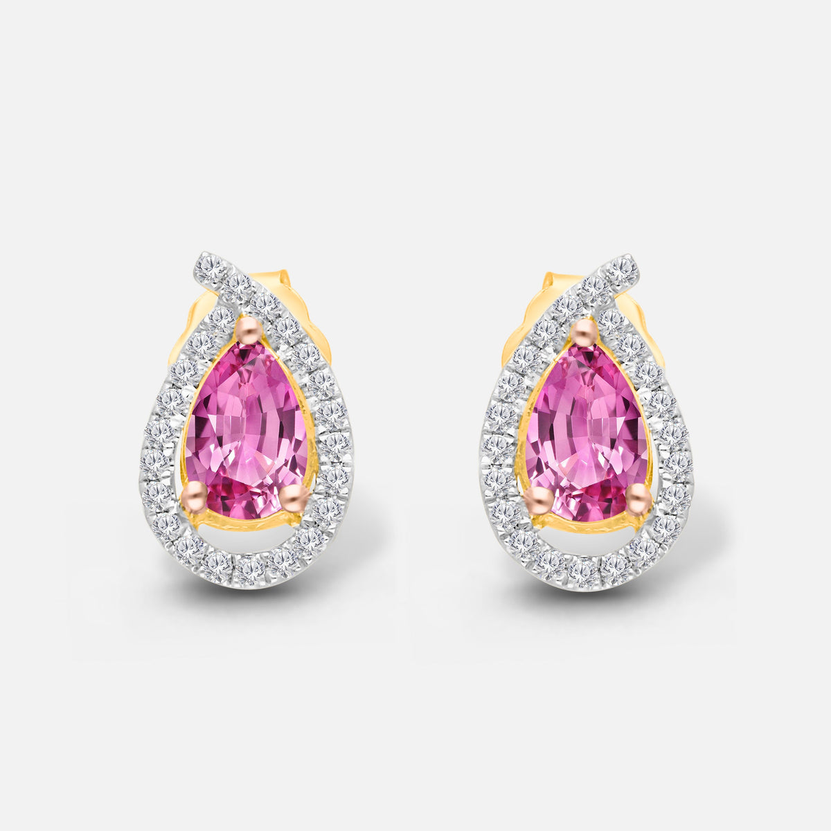 Pear Pink Sapphire and Diamond Stud Pink Sapphire
