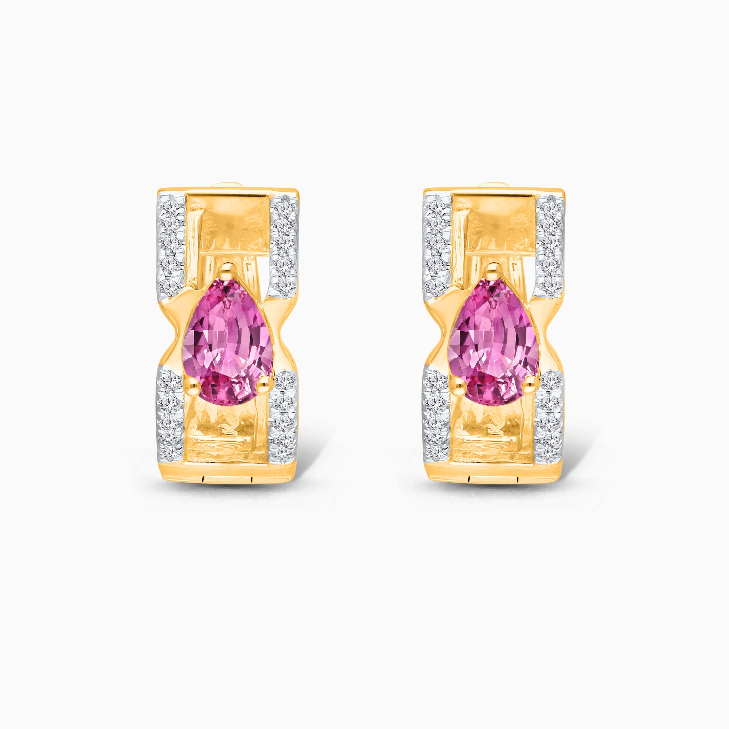 Pear Pink Sapphire and Diamond Huggies