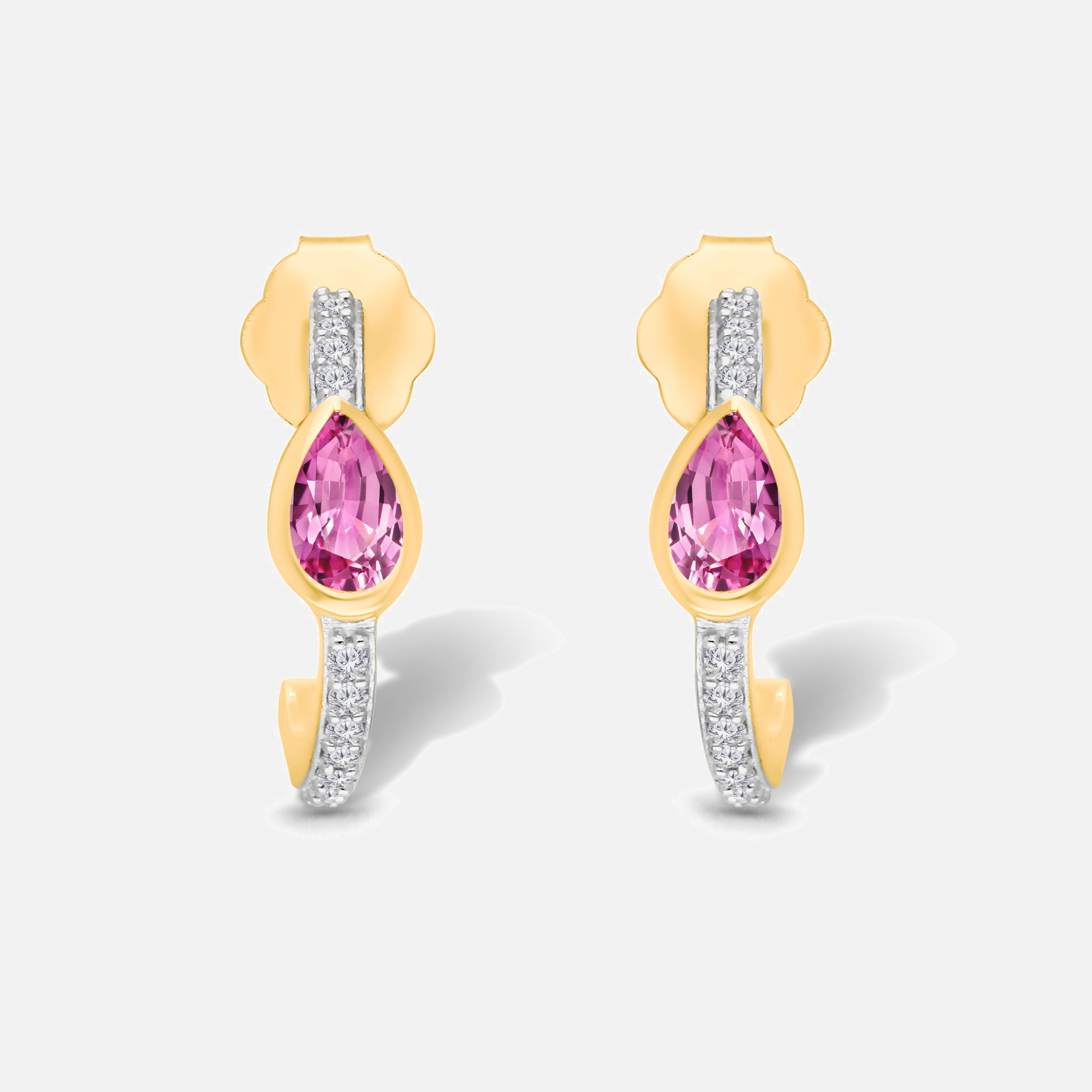 Pink Pear Diamond Hoops Pink Sapphire